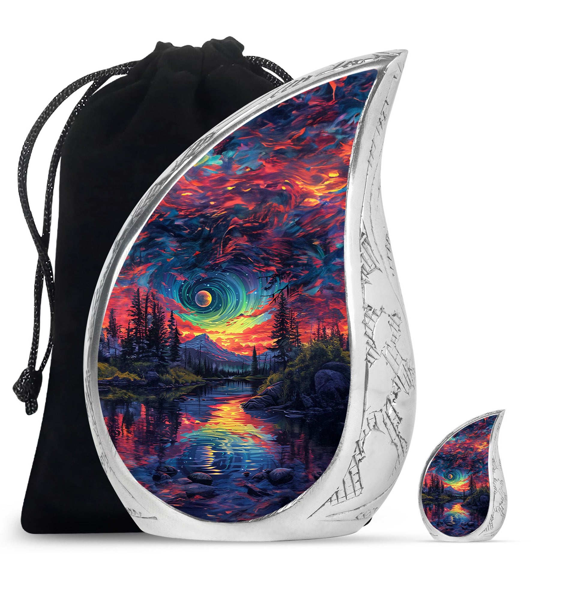 Majestic Sky Theme Large Urn With 1 Keepsake Urn