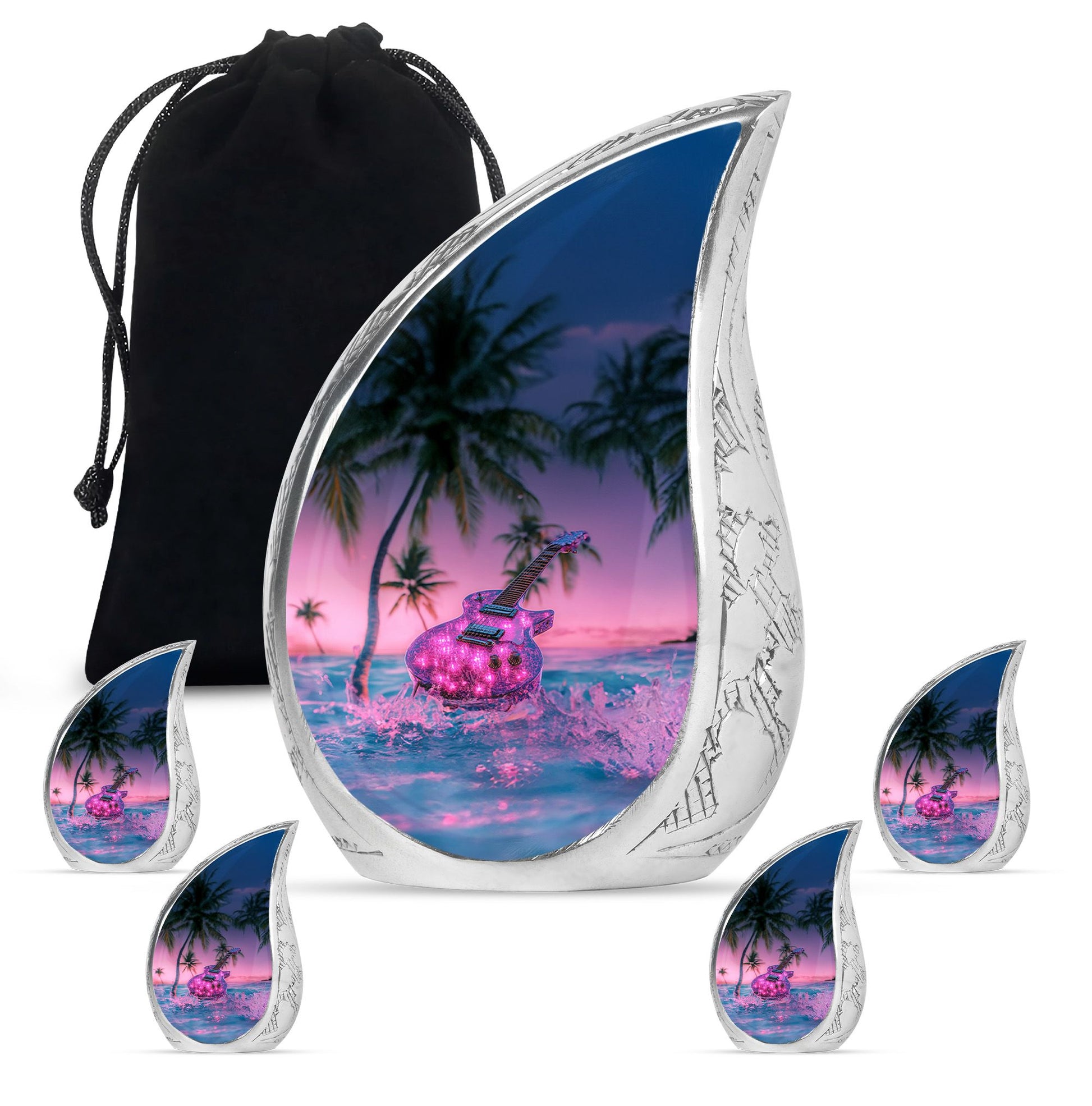 Guitar Theme Large Urn With 4 Keepsake Urn