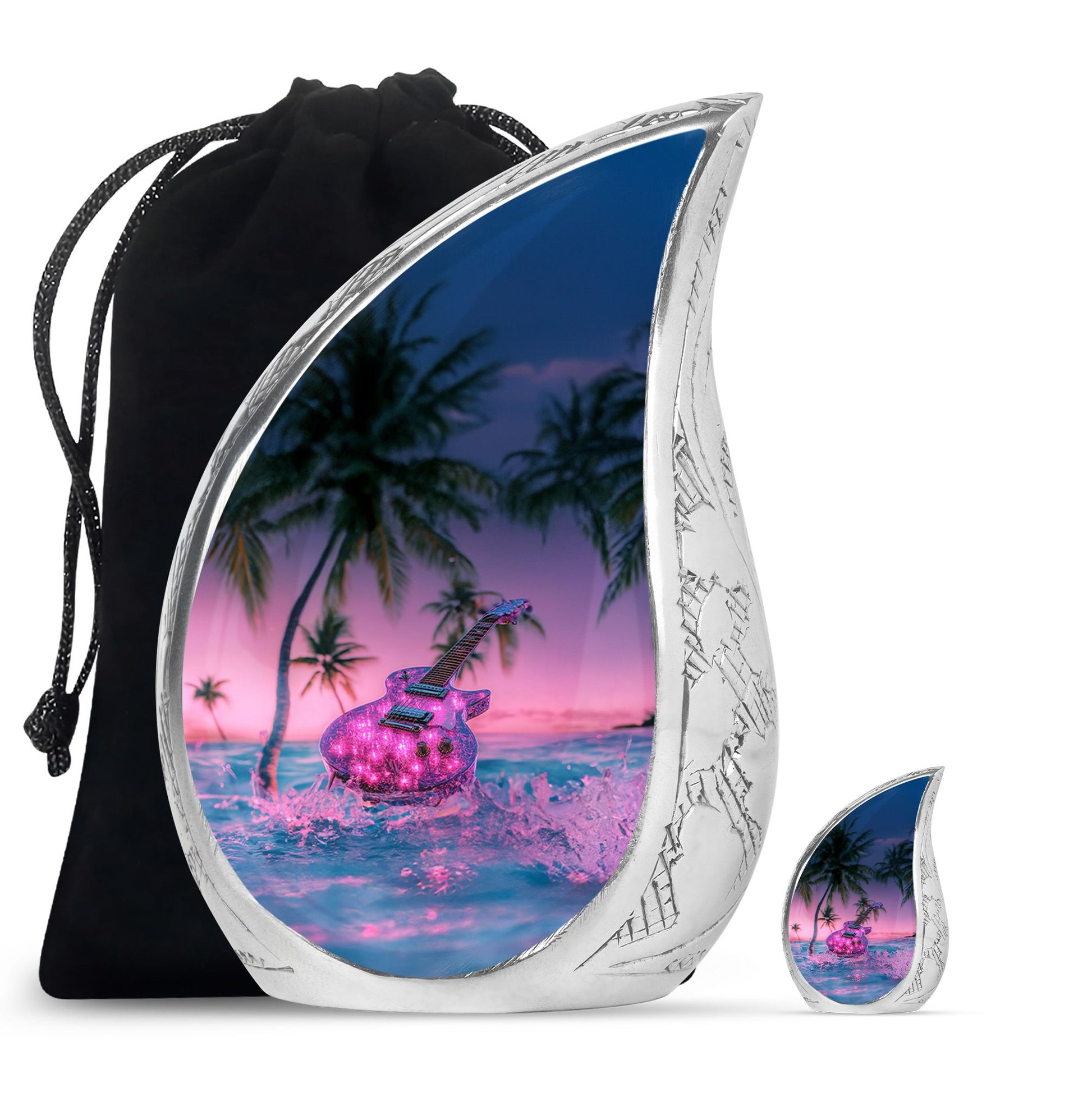 Guitar Theme Large Urn With 1 Keepsake Urn