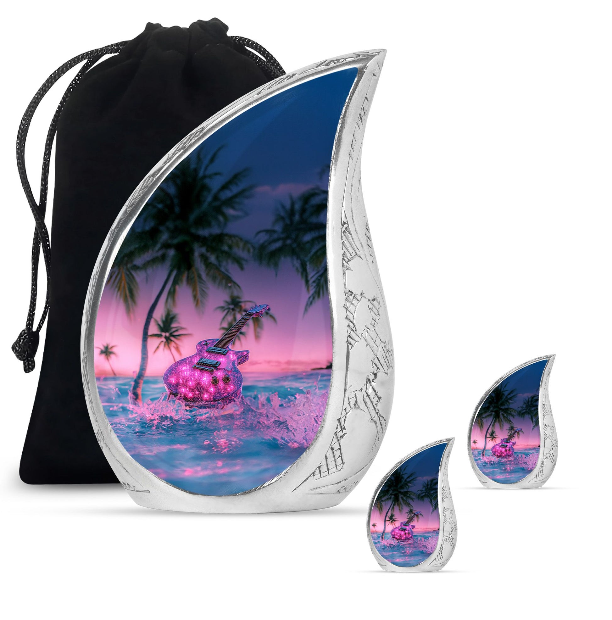 Guitar Theme Large Urn With 2 Keepsake Urn