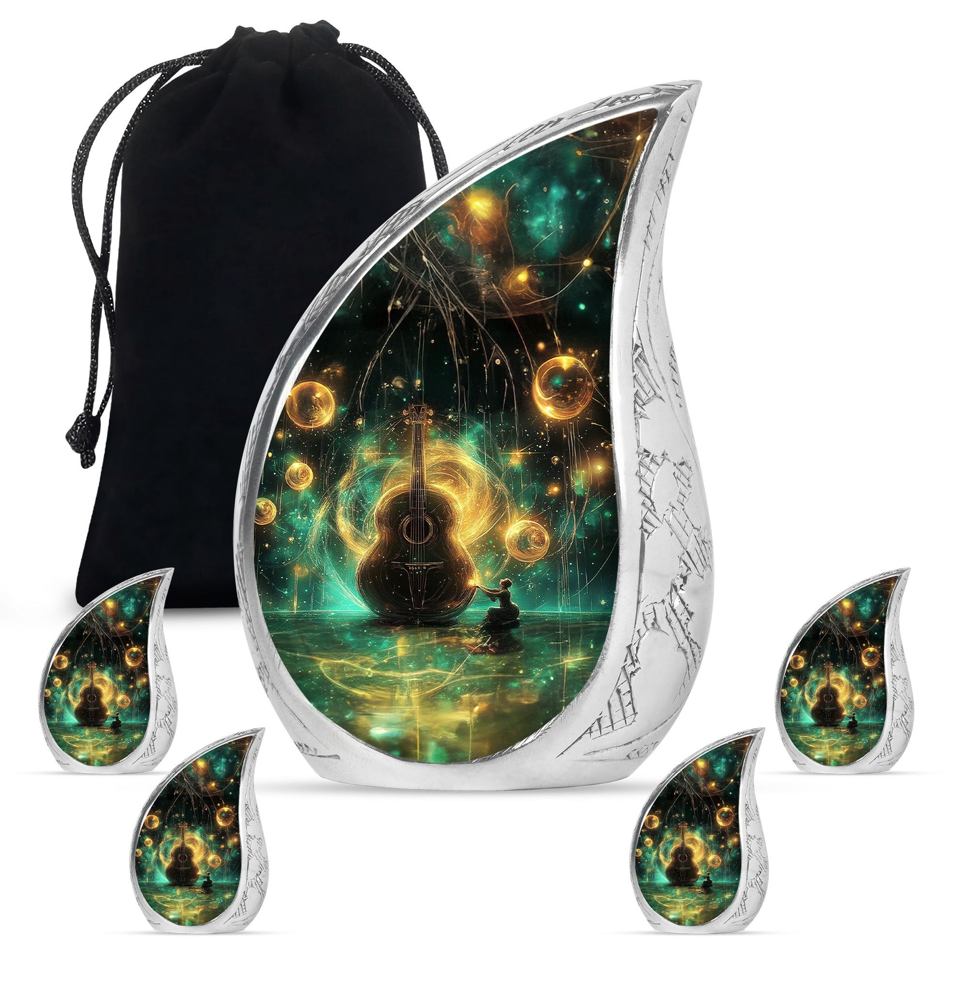 Guitar Theme Large Urn With 4 Keepsake Urn