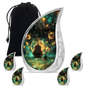 Guitar Theme Large Urn With 4 Keepsake Urn