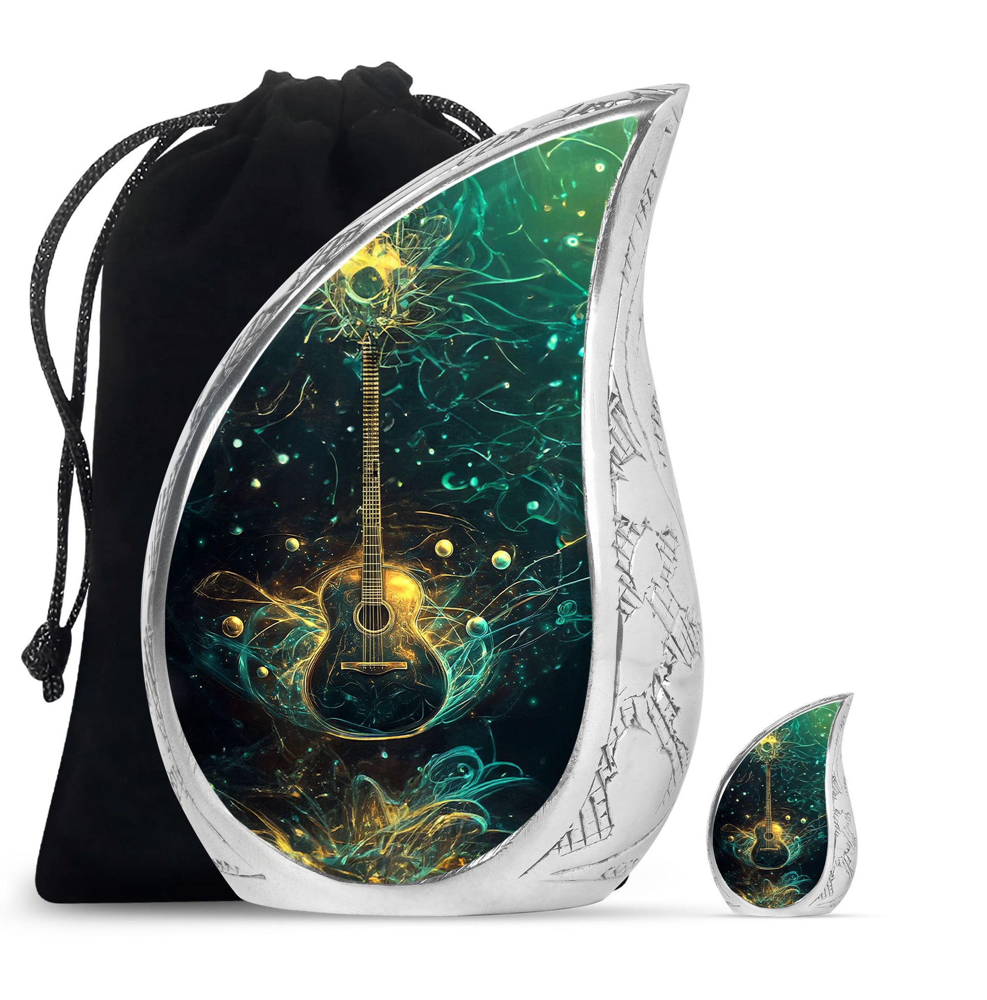 Guitar Theme Large Urn With 1 Keepsake Urn
