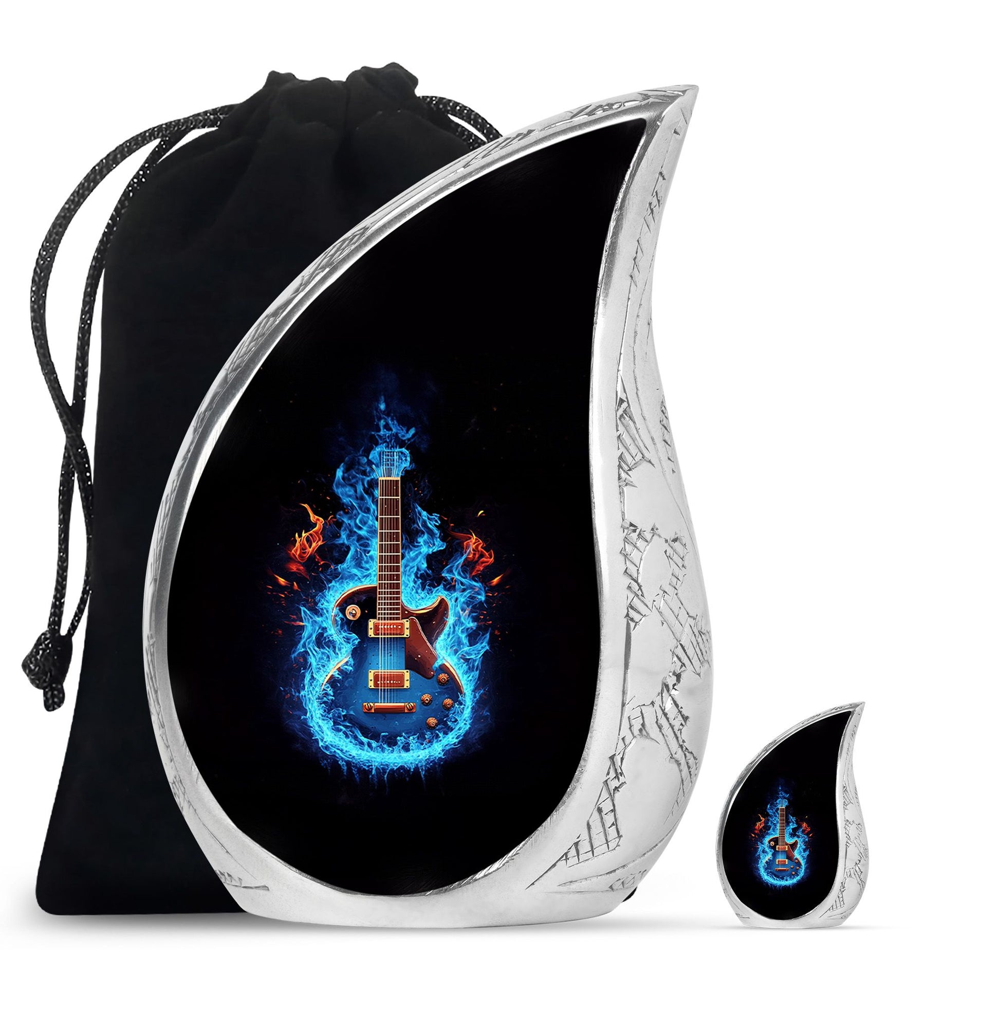 Guitar Theme Large Urn With 1 Keepsake Urn