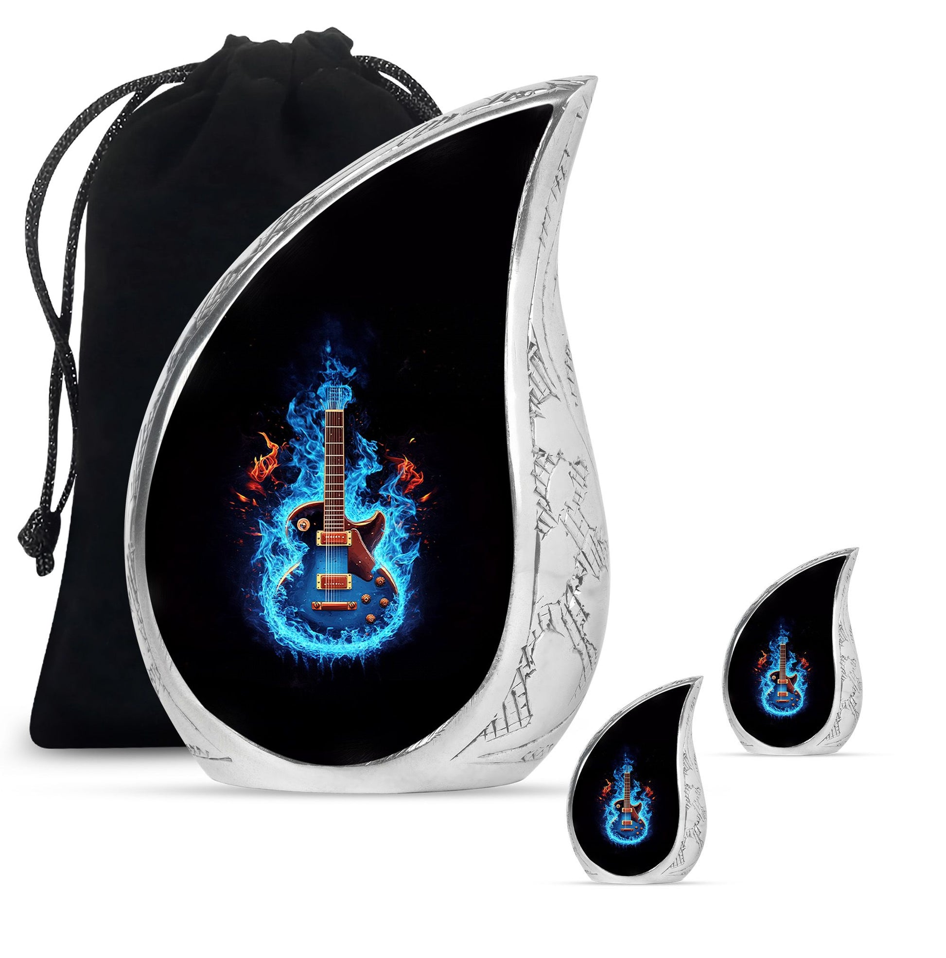 Guitar Theme Large Urn With 2 Keepsake Urn