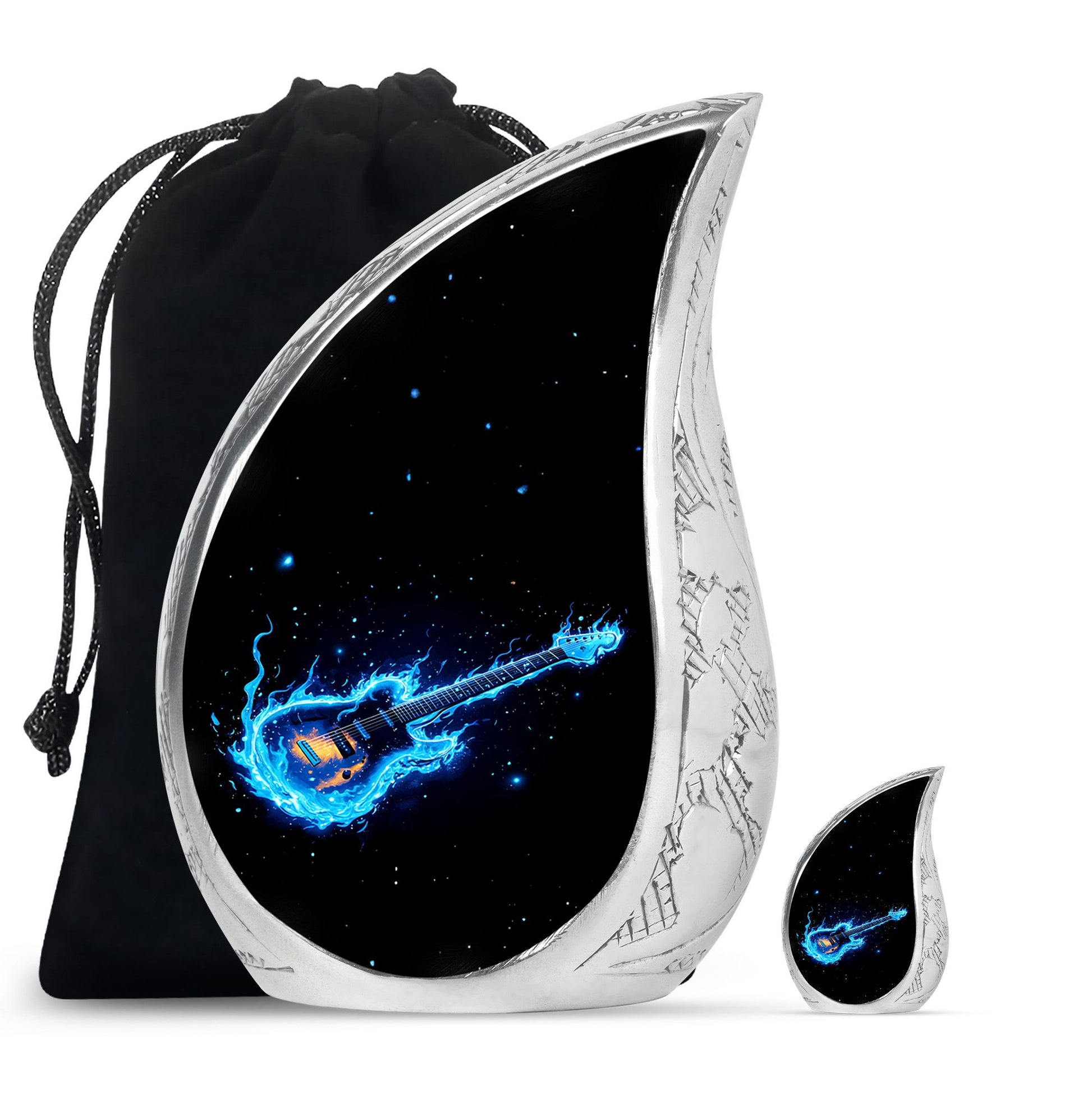 Guitar Theme Large Urn With 1 Keepsake Urn