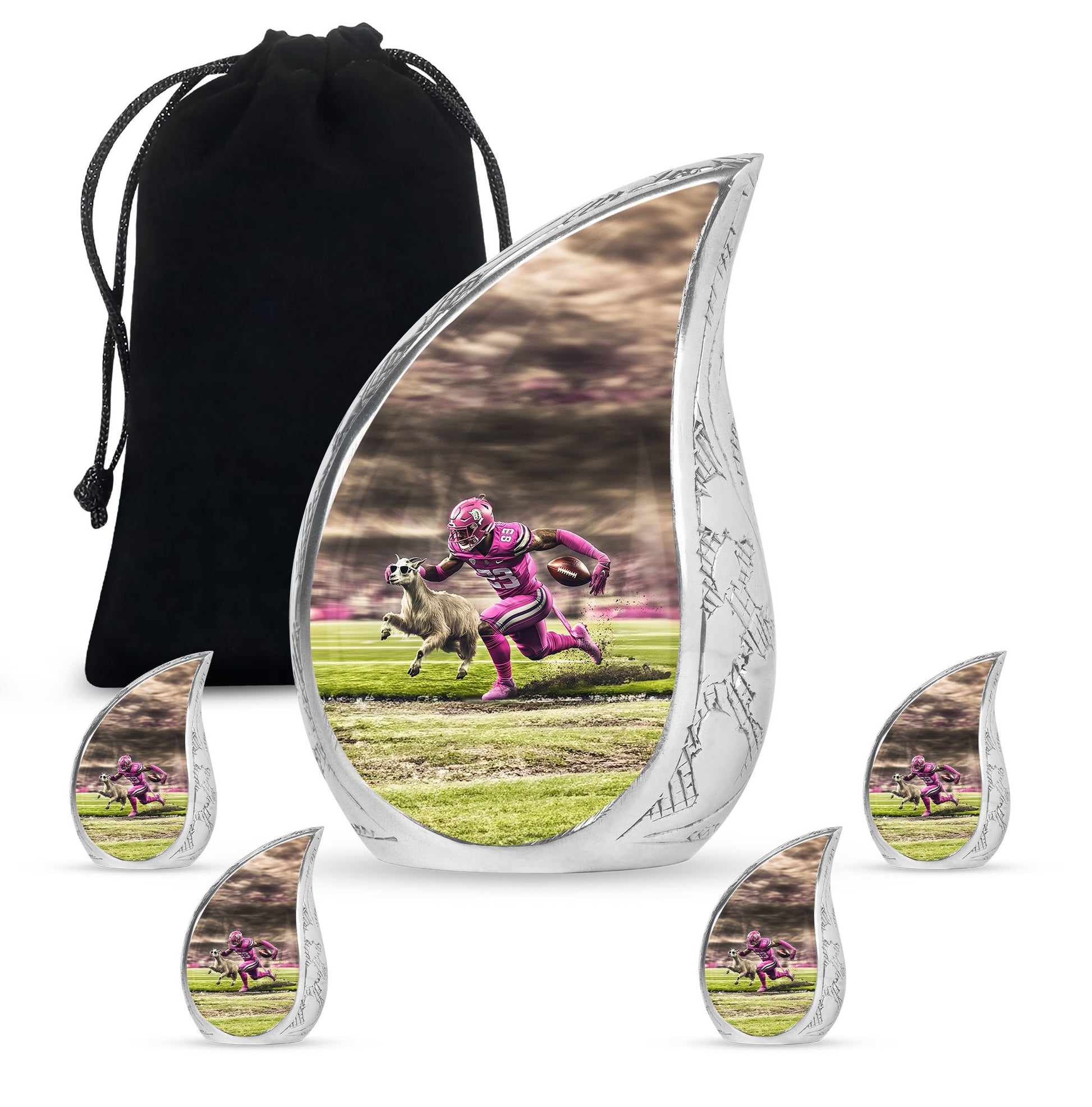 Football Theme Large Urn With 4 Keepsake Urn