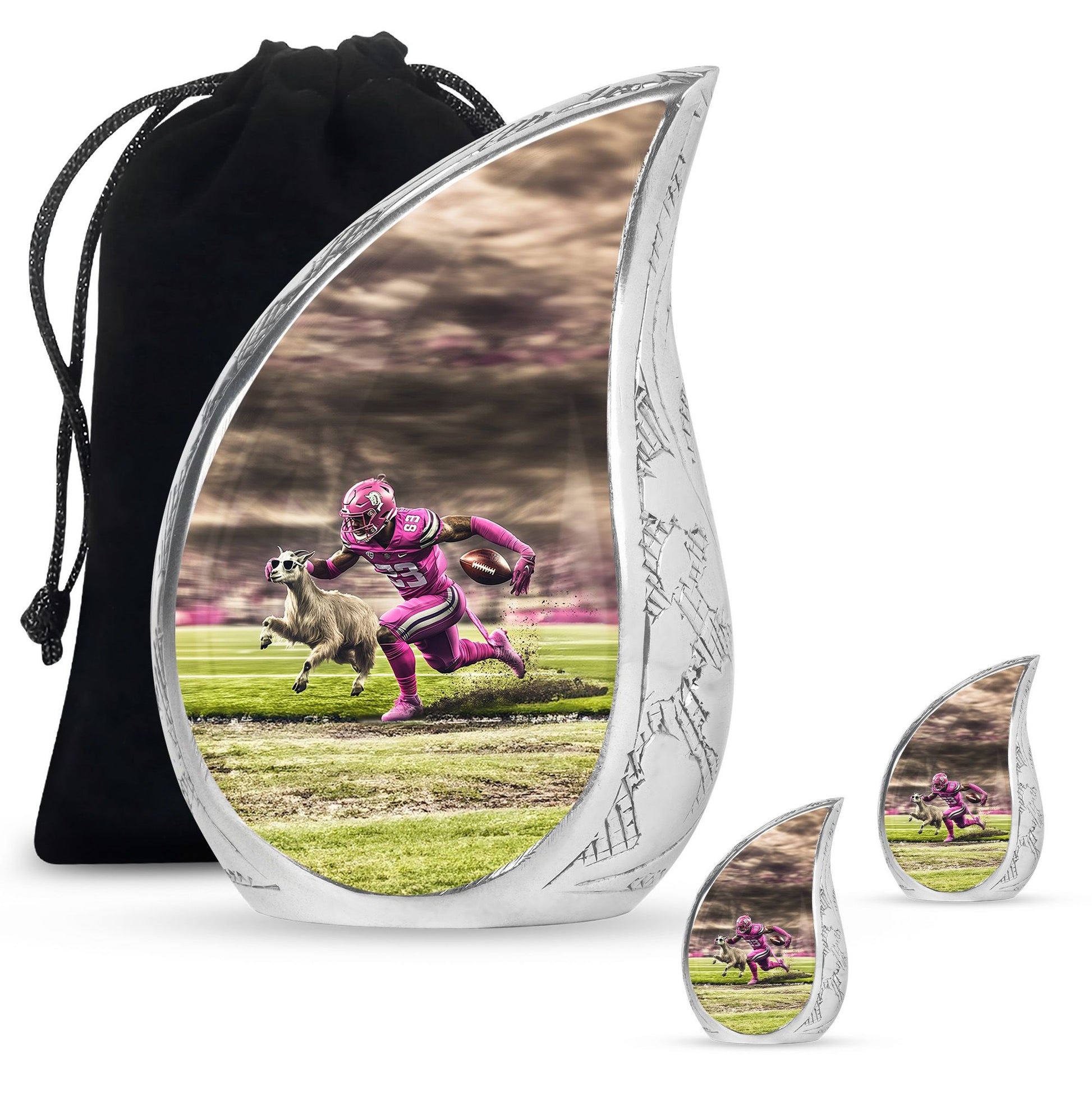 Football Theme Large Urn With 2 Keepsake Urn