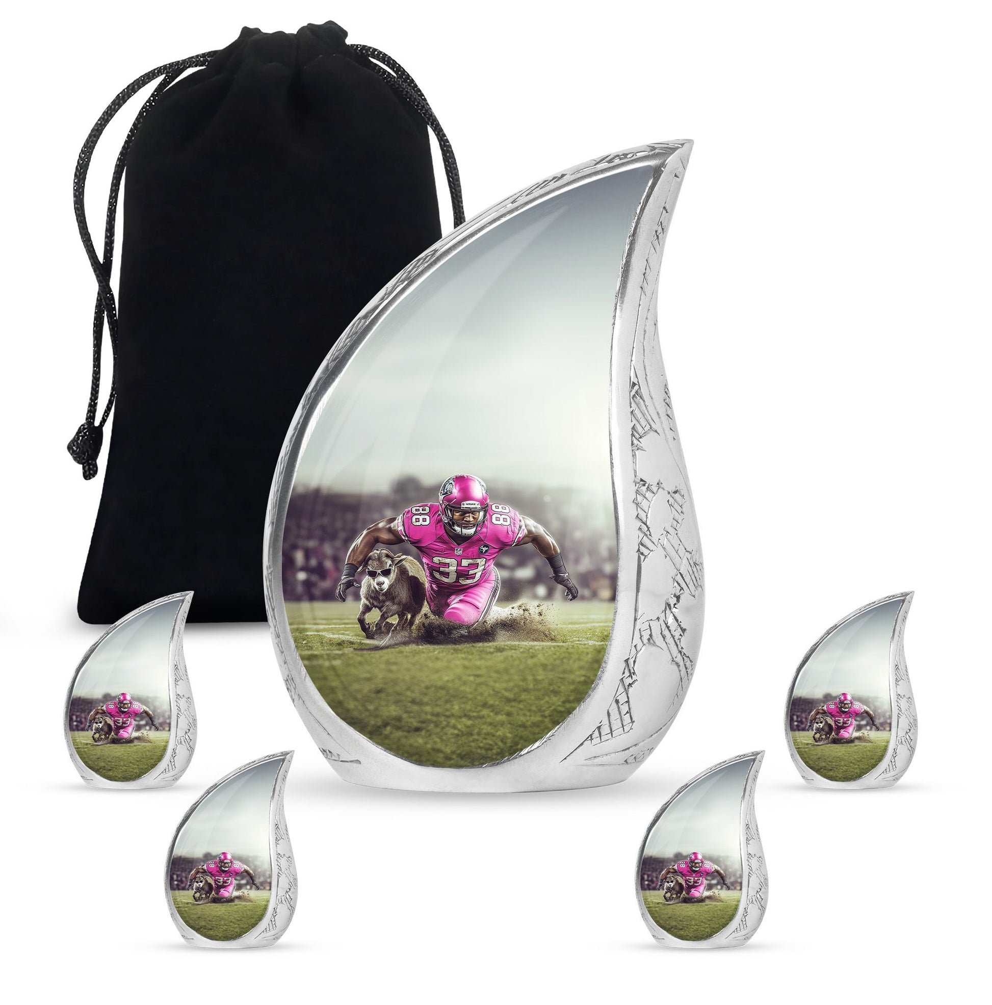 Football Theme Large Urn With 4 Keepsake Urn