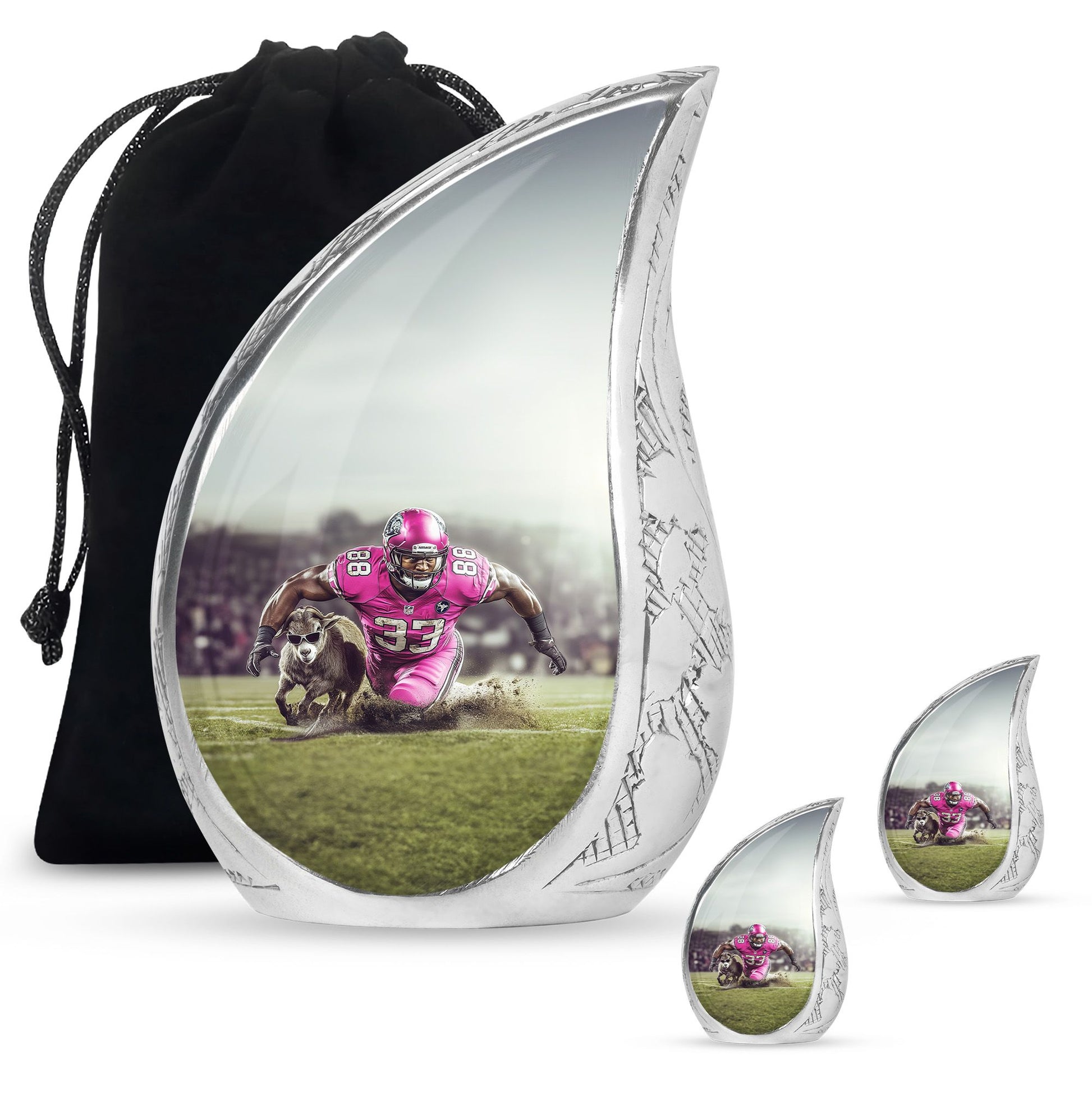 Football Theme Large Urn With 2 Keepsake Urn