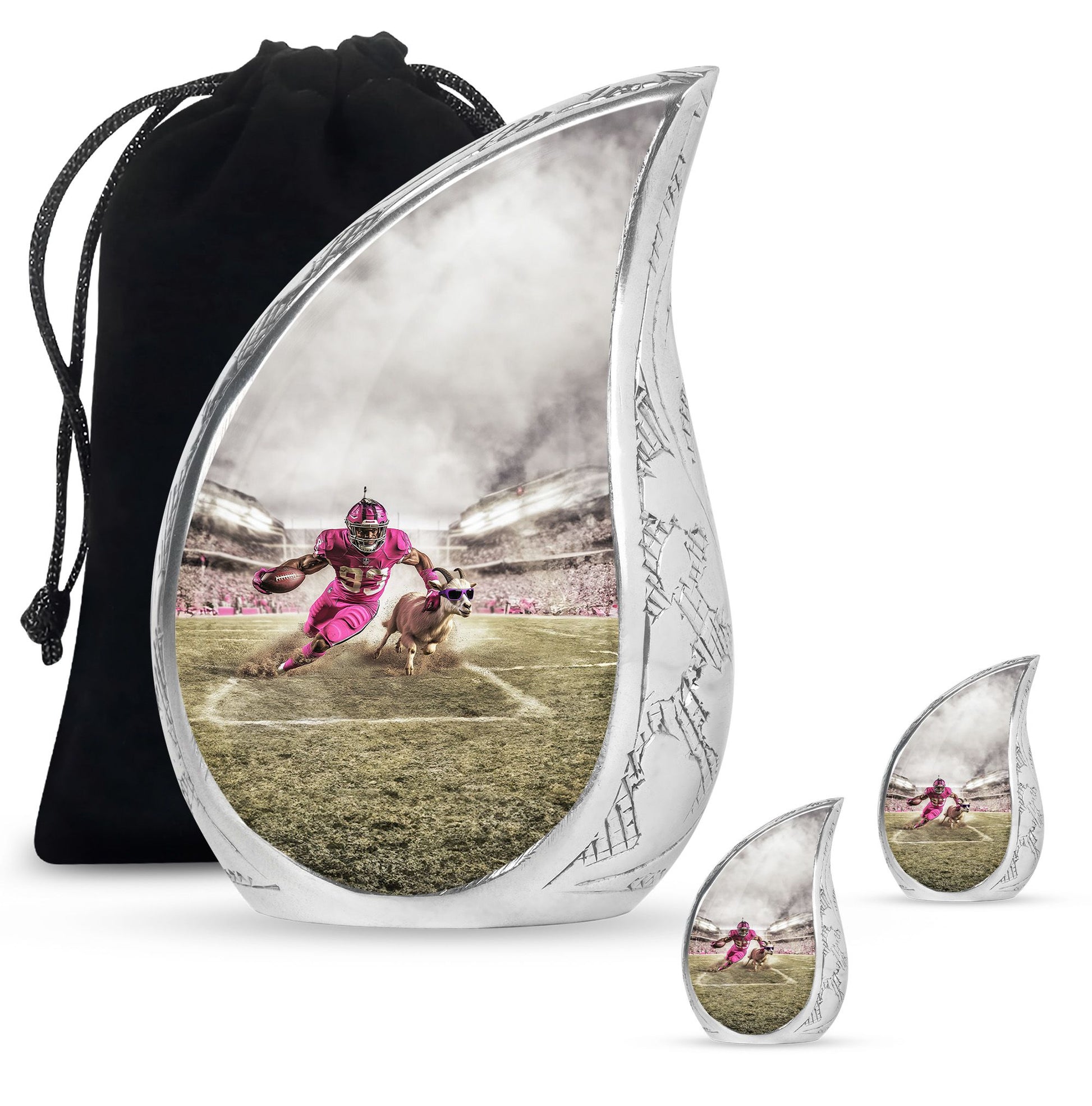 Football Theme Large Urn With 2 Keepsake Urn