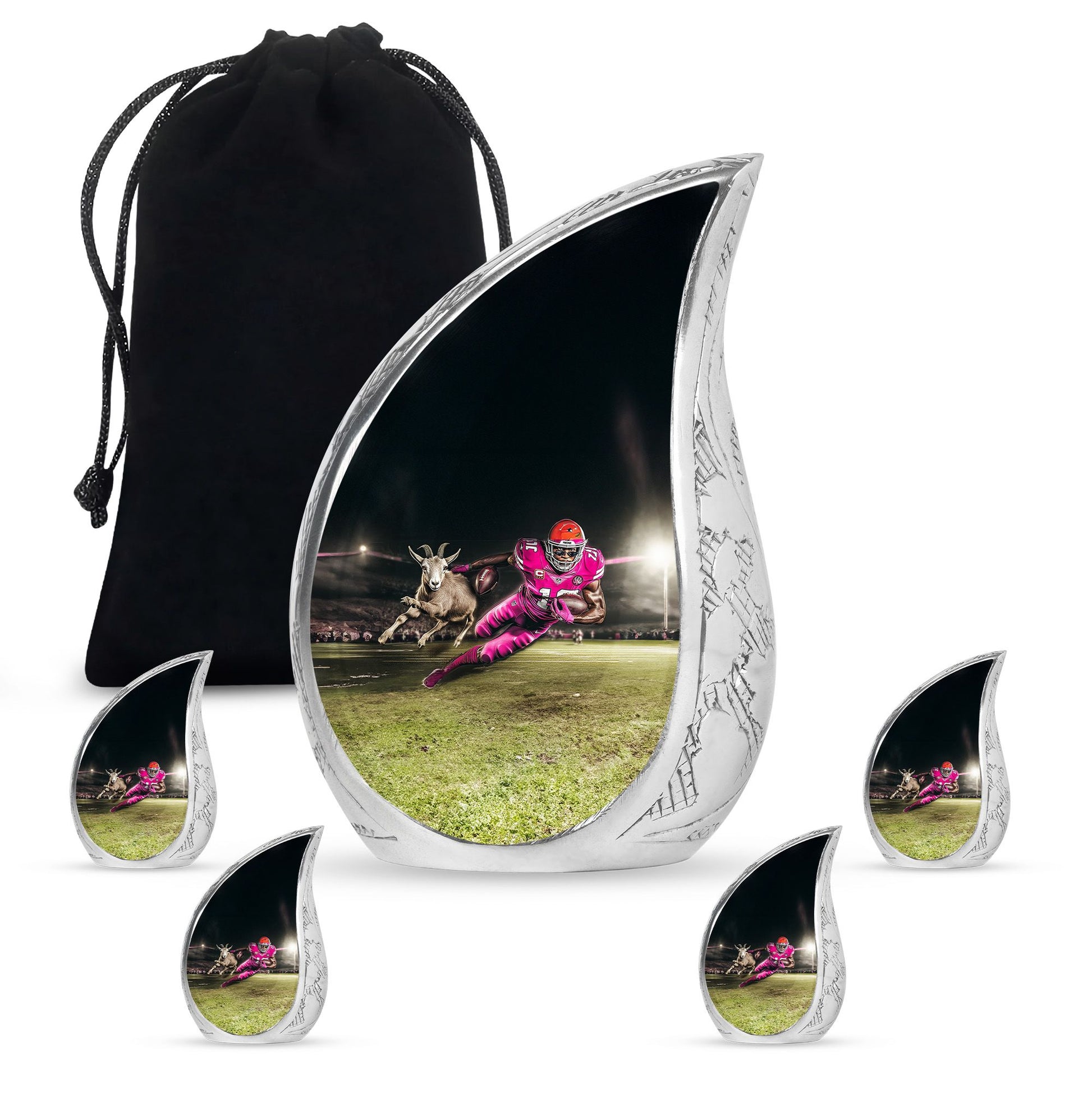 Football Theme Large Urn With 4 Keepsake Urn