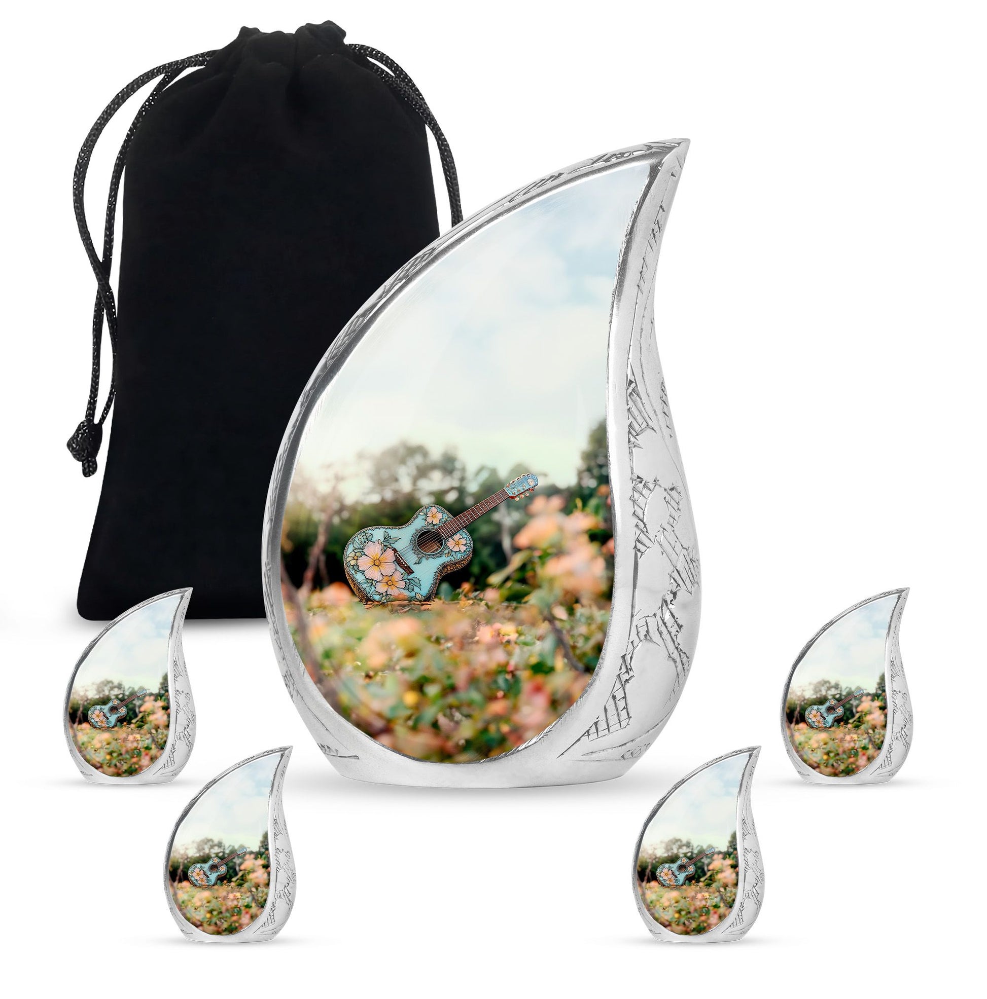 Guitar Theme Large Urn With 4 Keepsake Urn