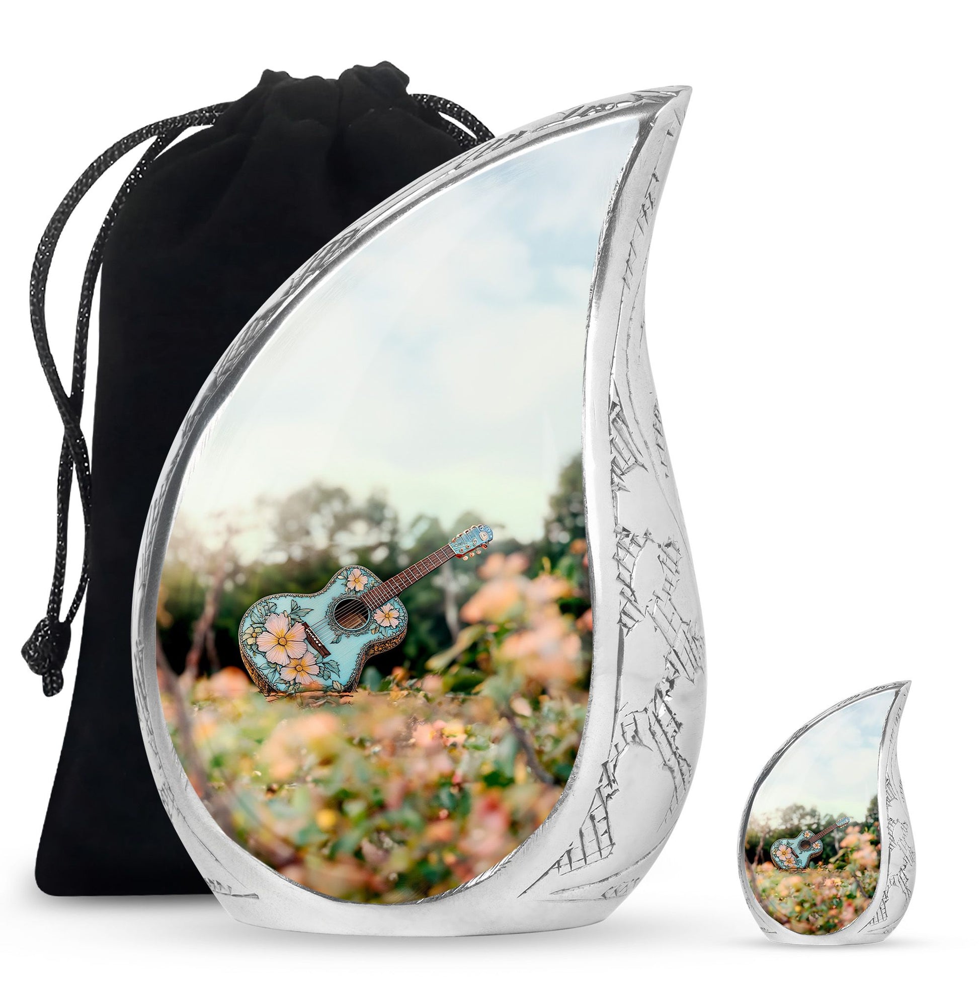 Guitar Theme Large Urn With 1 Keepsake Urn
