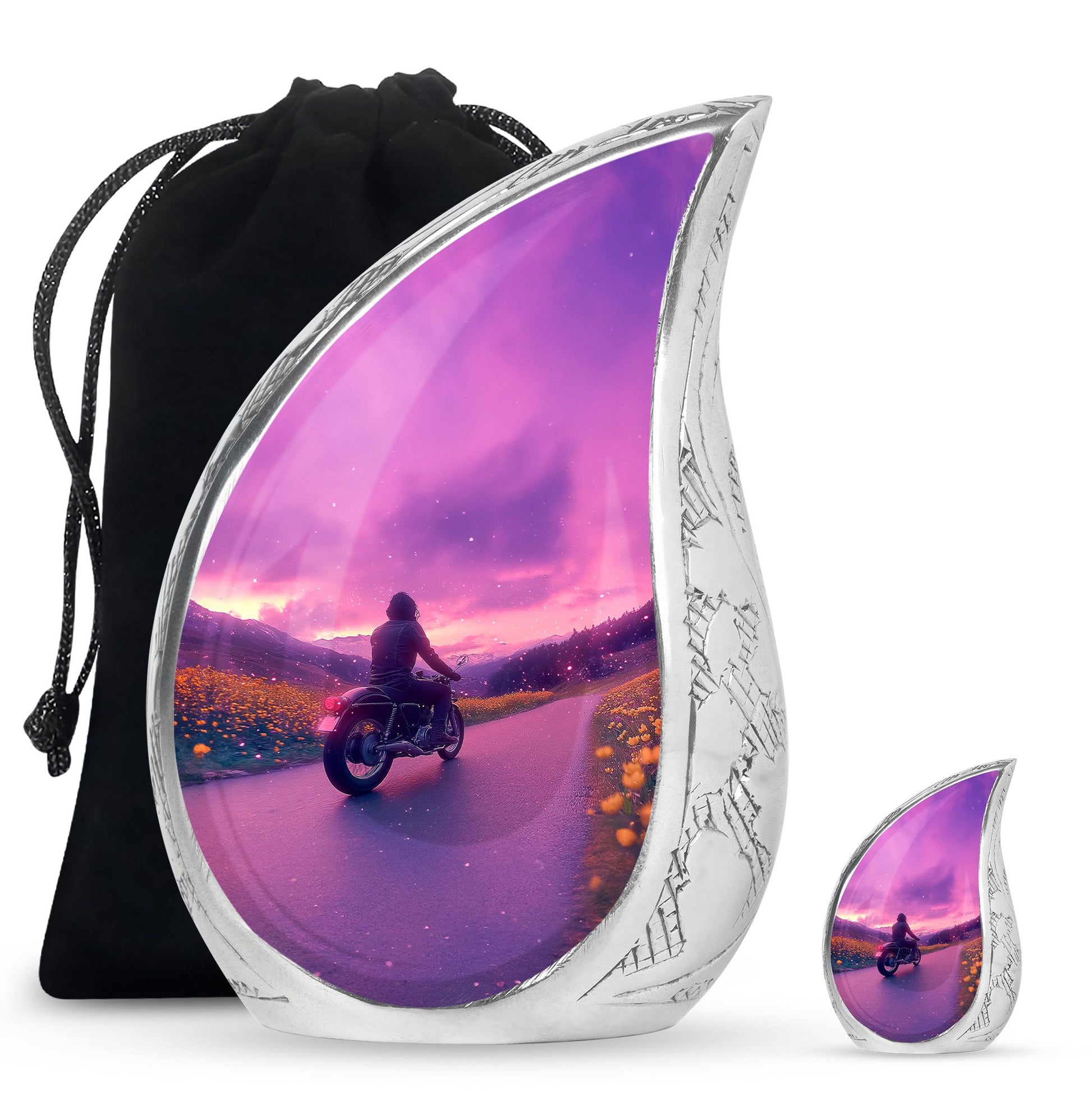 Motorbike Riders Theme Large Urn With 1 Keepsake Urn