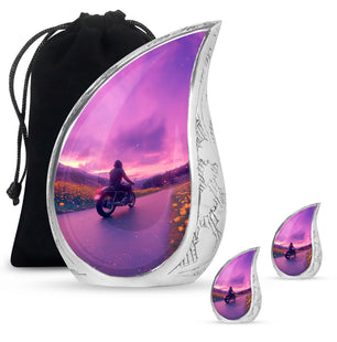 Motorbike Riders Theme Large Urn With 2 Keepsake Urn