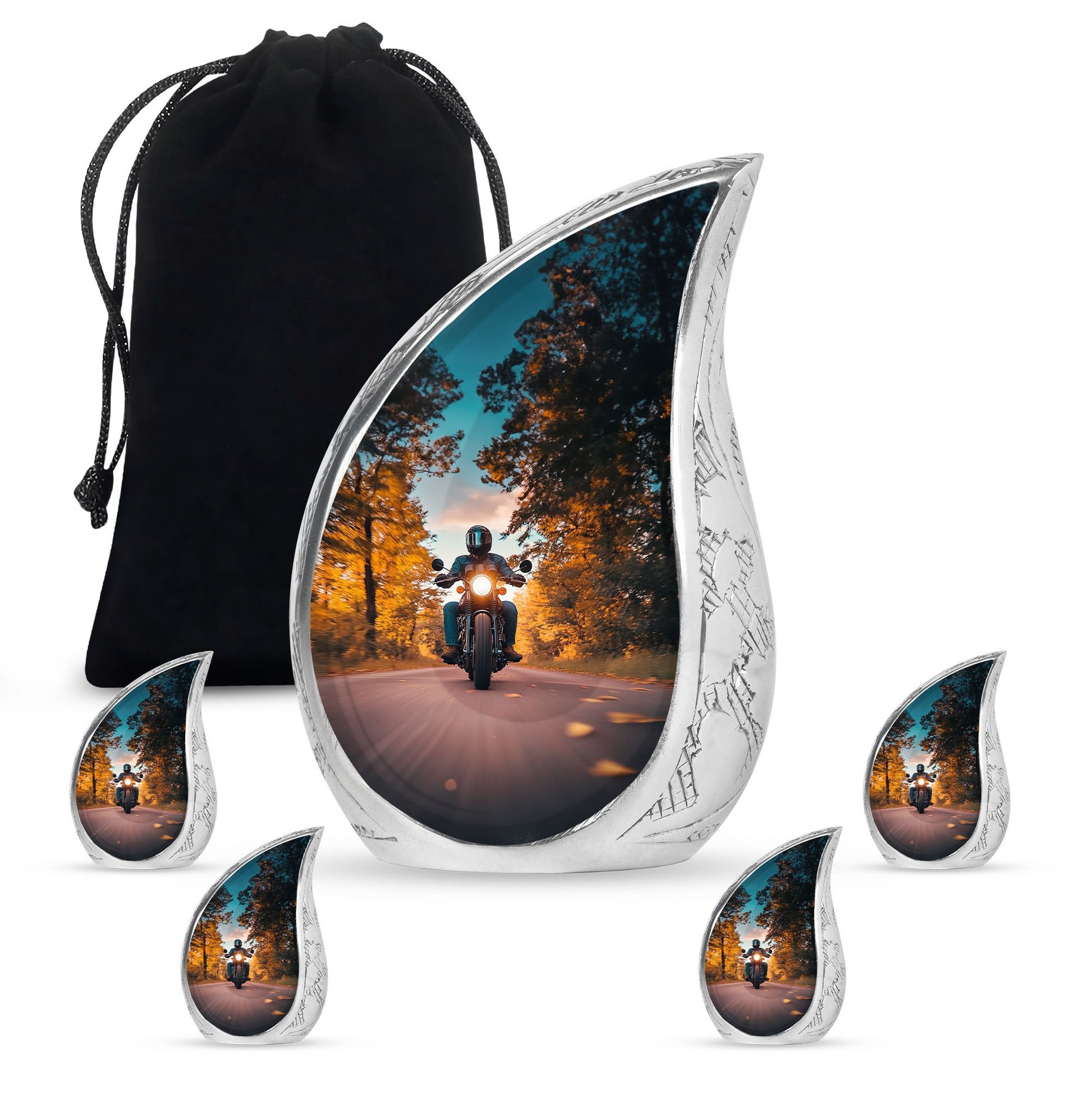 Motorbike Riders Theme Large Urn With 4 Keepsake Urn