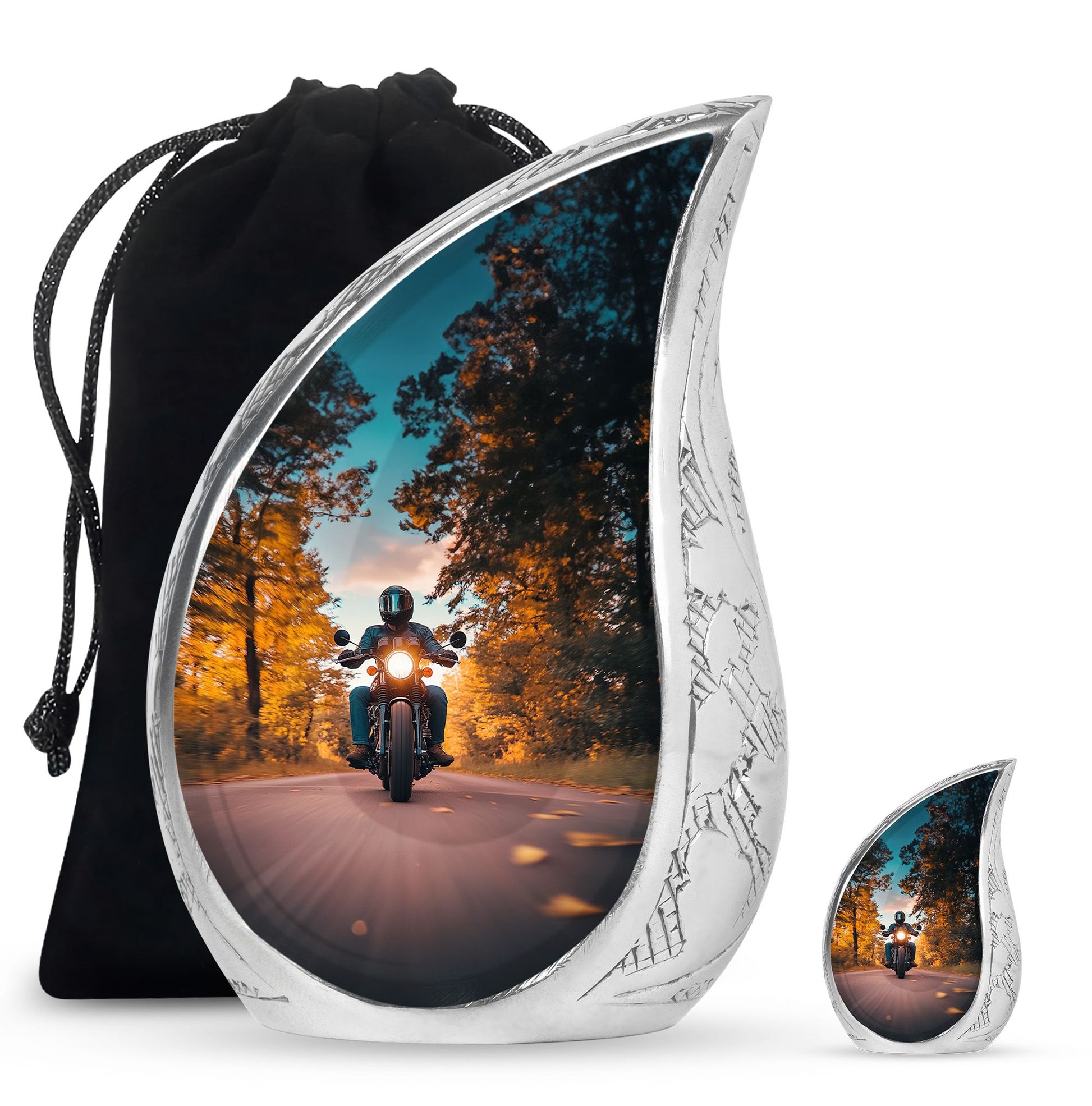 Motorbike Riders Theme Large Urn With 1 Keepsake Urn