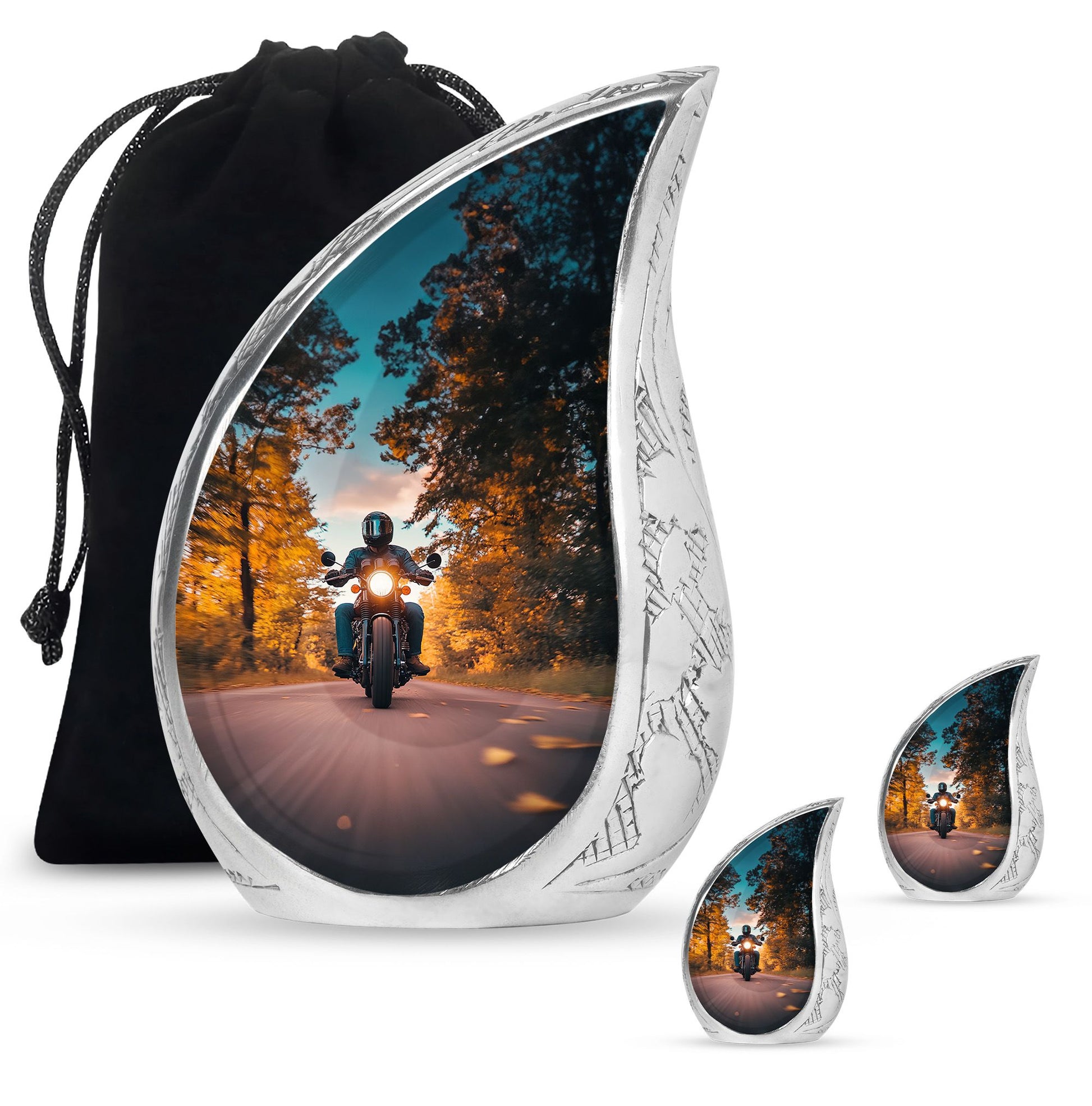 Motorbike Riders Theme Large Urn With 2 Keepsake Urn