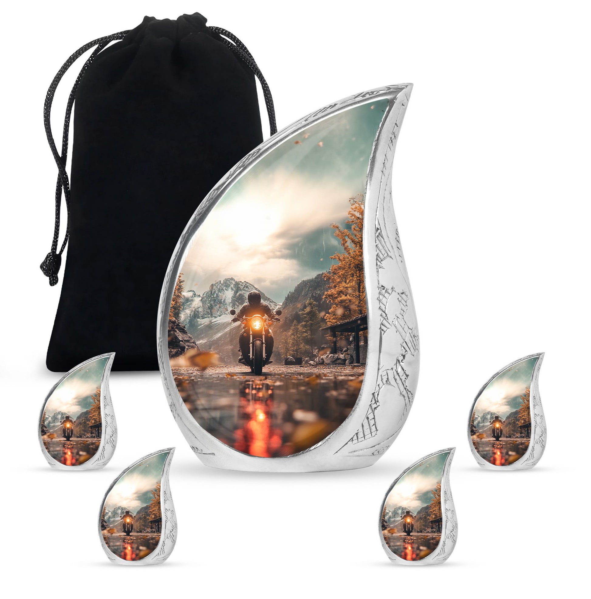 Motorbike Riders Theme Large Urn With 4 Keepsake Urn