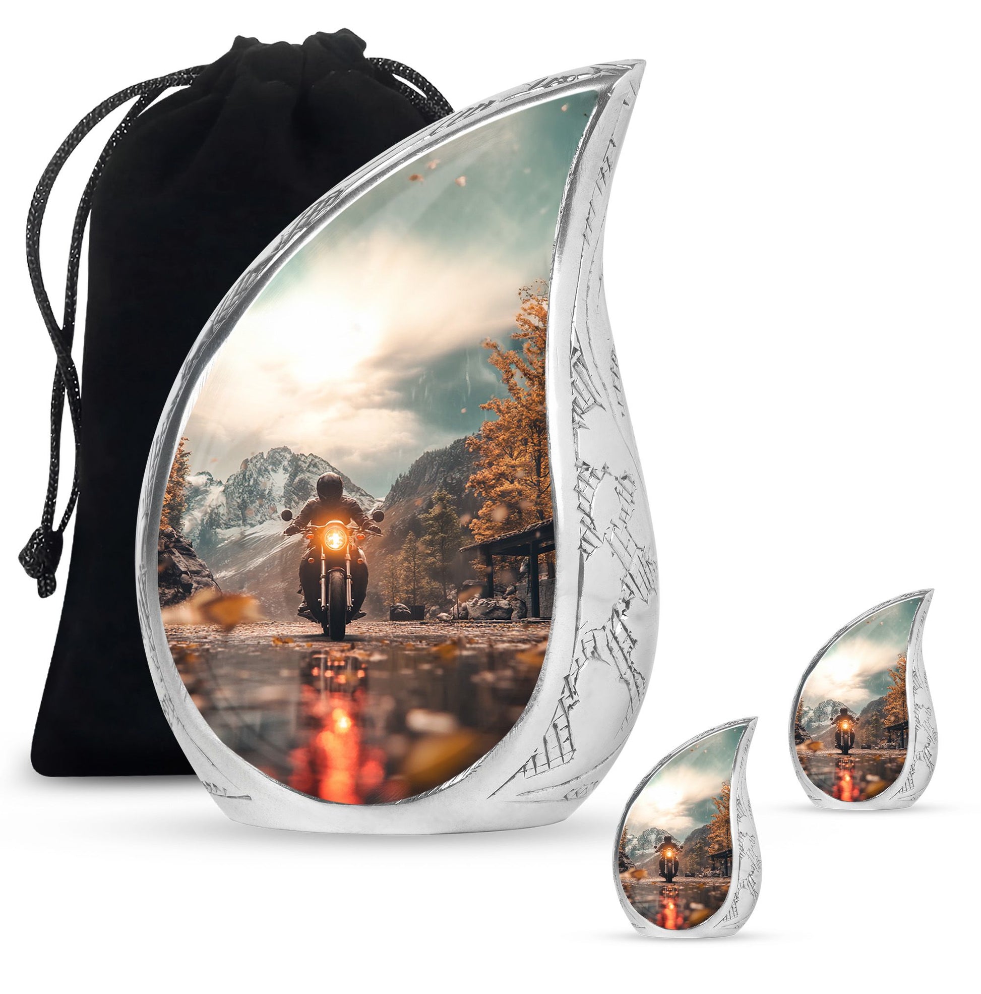 Motorbike Riders Theme Large Urn With 2 Keepsake Urn