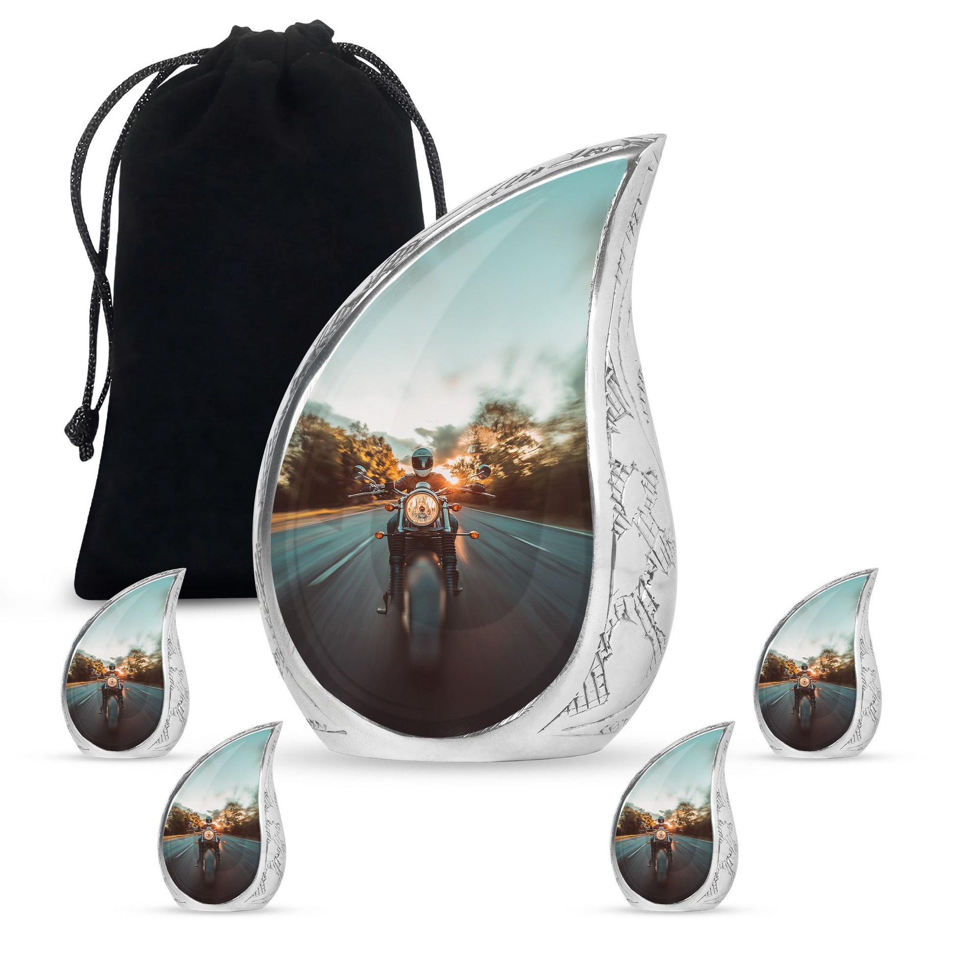 Motorbike Riders Theme Large Urn With 4 Keepsake Urn