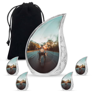 Motorbike Riders Theme Large Urn With 4 Keepsake Urn