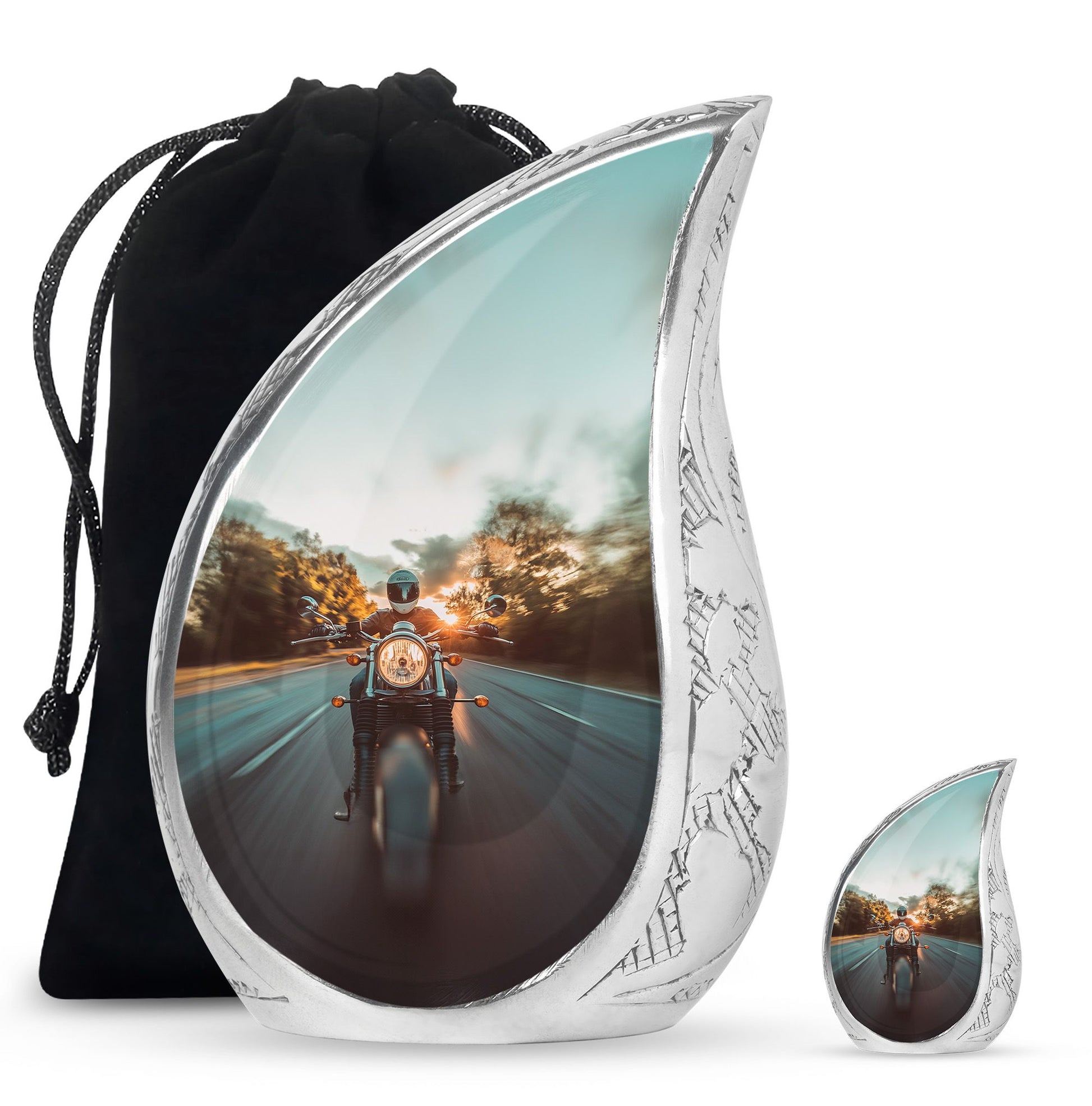 Motorbike Riders Theme Large Urn With 1 Keepsake Urn