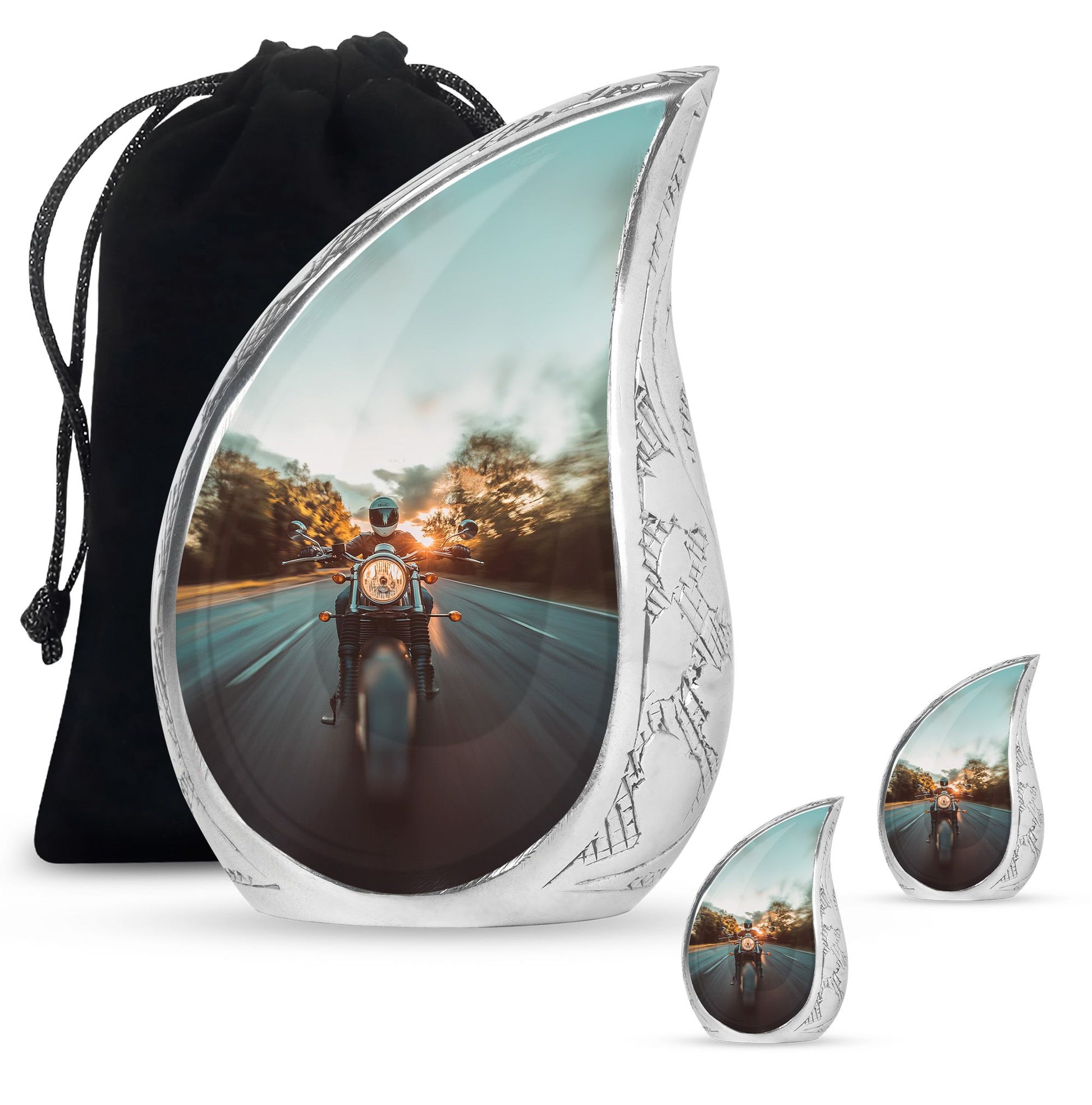 Motorbike Riders Theme Large Urn With 2 Keepsake Urn