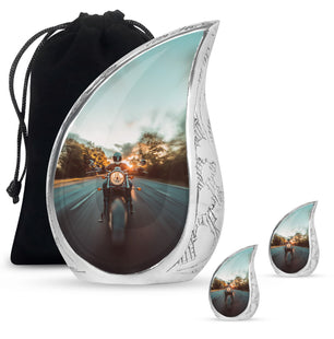 Motorbike Riders Theme Large Urn With 2 Keepsake Urn