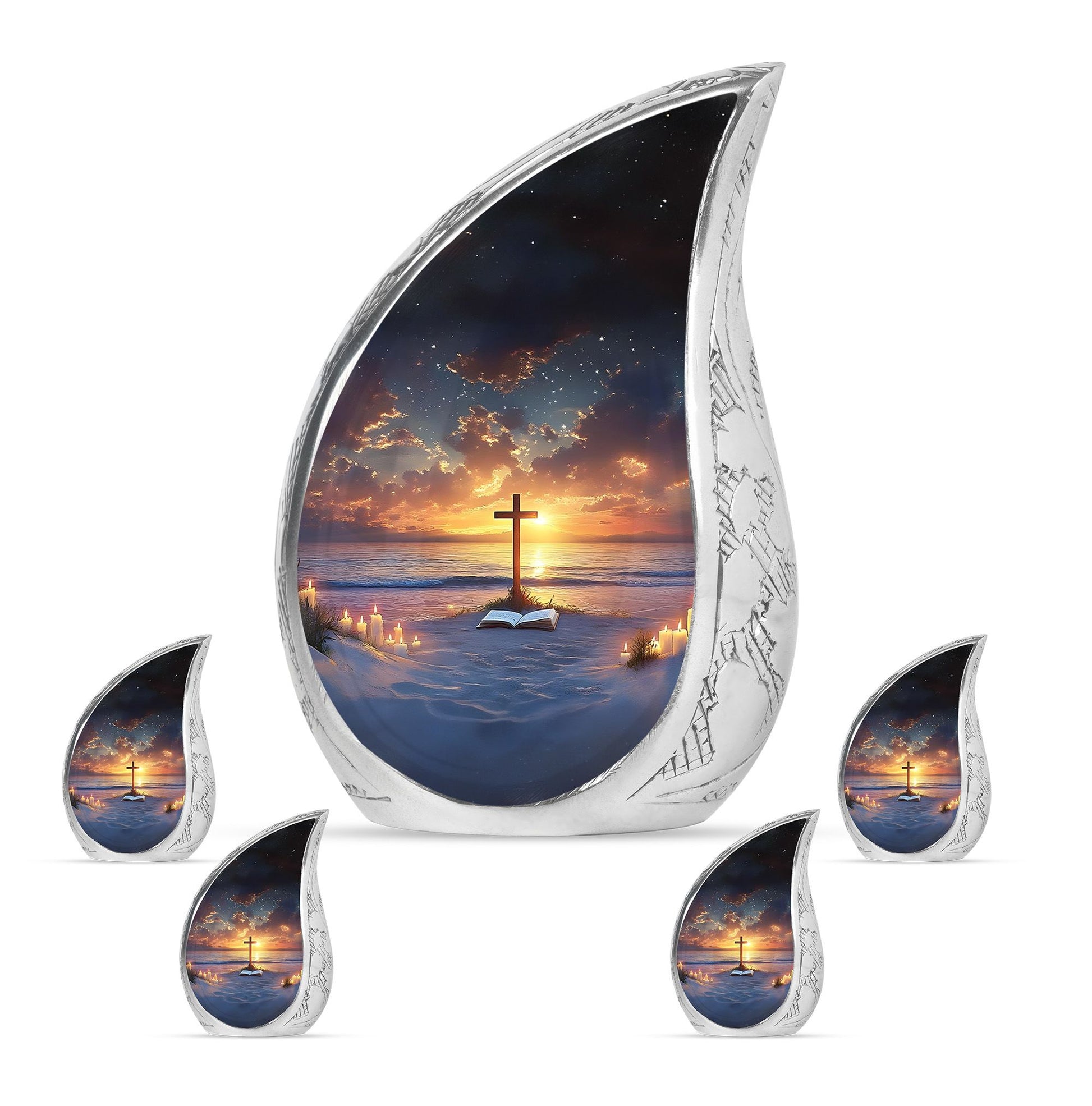 Cross Theme Large Urn With 4 Keepsake Urn