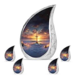 Cross Theme Large Urn With 4 Keepsake Urn