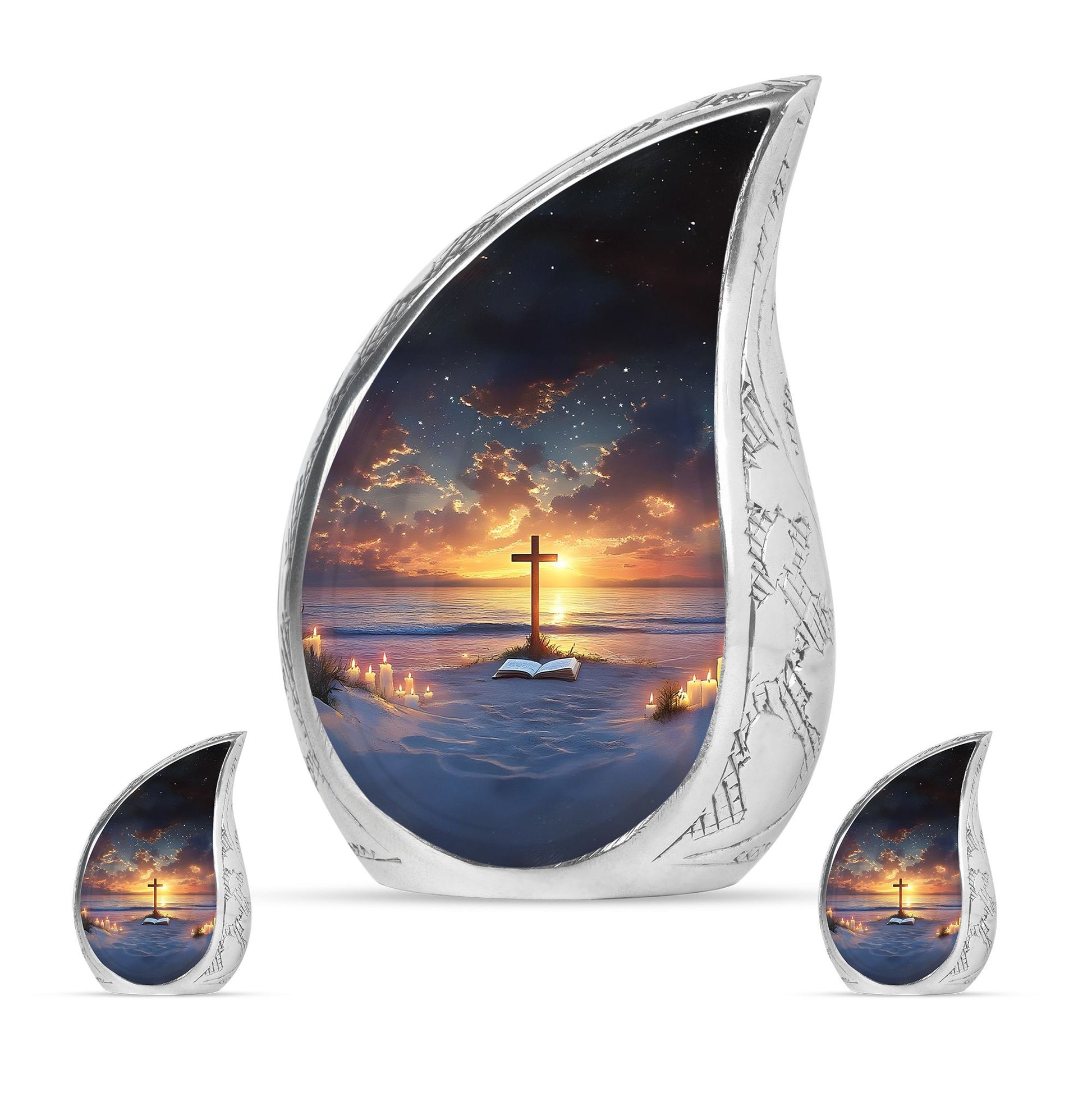 Cross Theme Large Urn With 2 Keepsake Urn