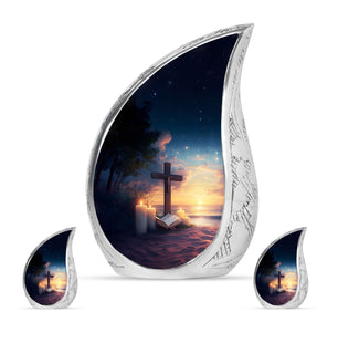 Cross Theme Large Urn With 2 Keepsake Urn