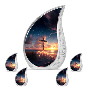 Cross Theme Large Urn With 4 Keepsake Urn