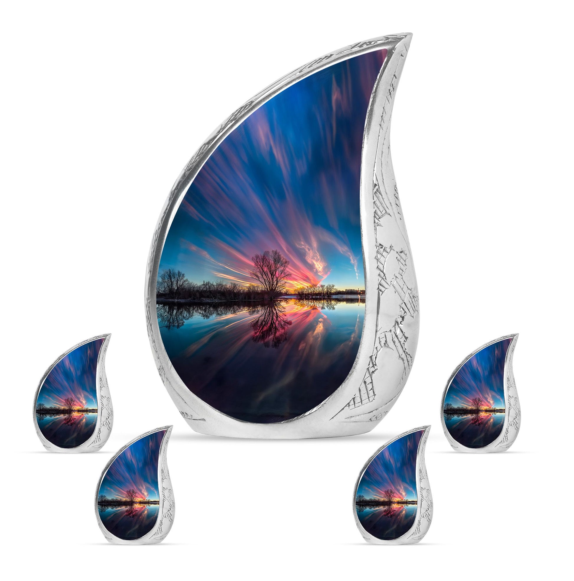 River Theme Large Urn With 4 Keepsake Urn