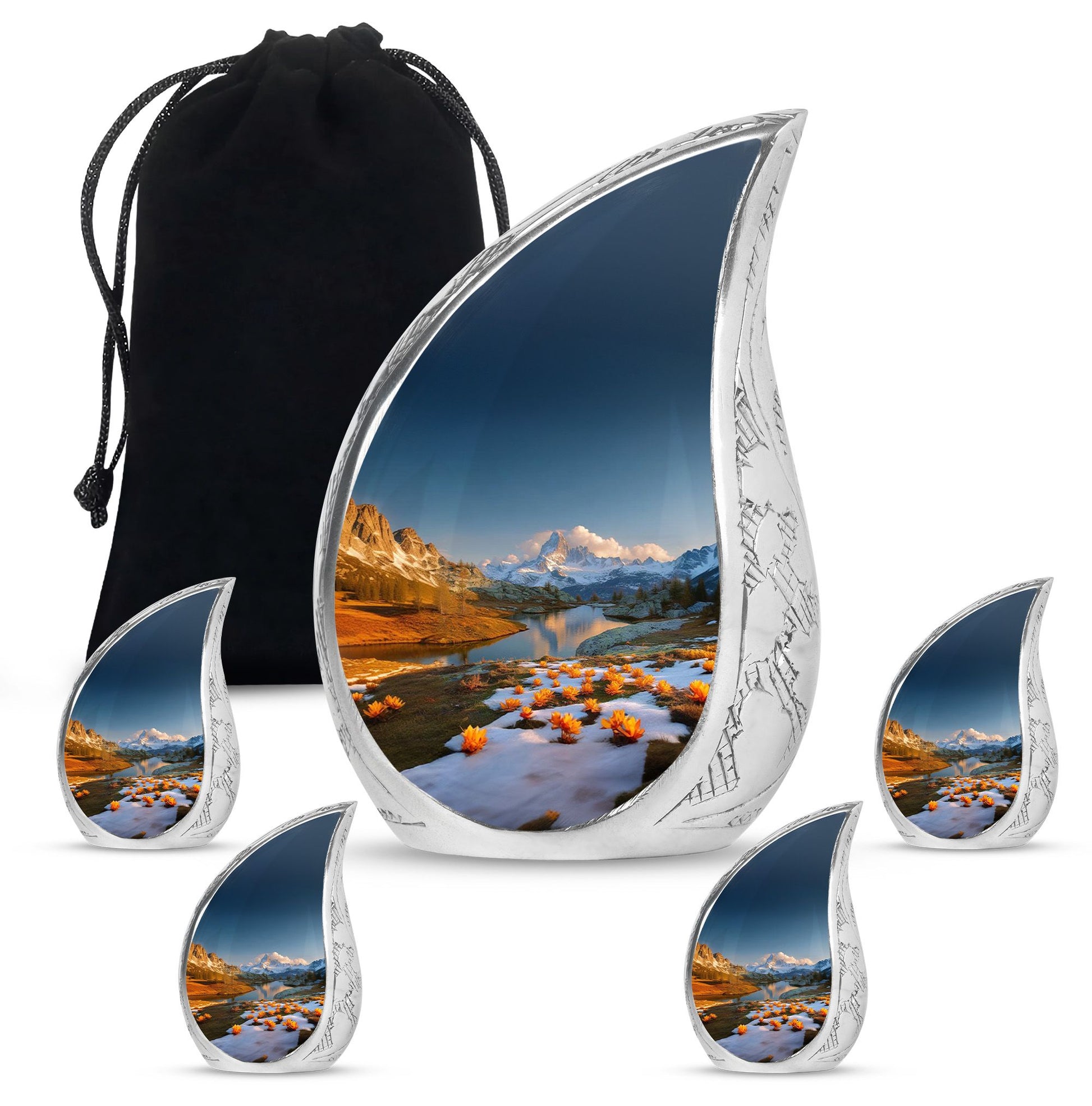 Nature Theme Large Urn With 4 Keepsake Urn