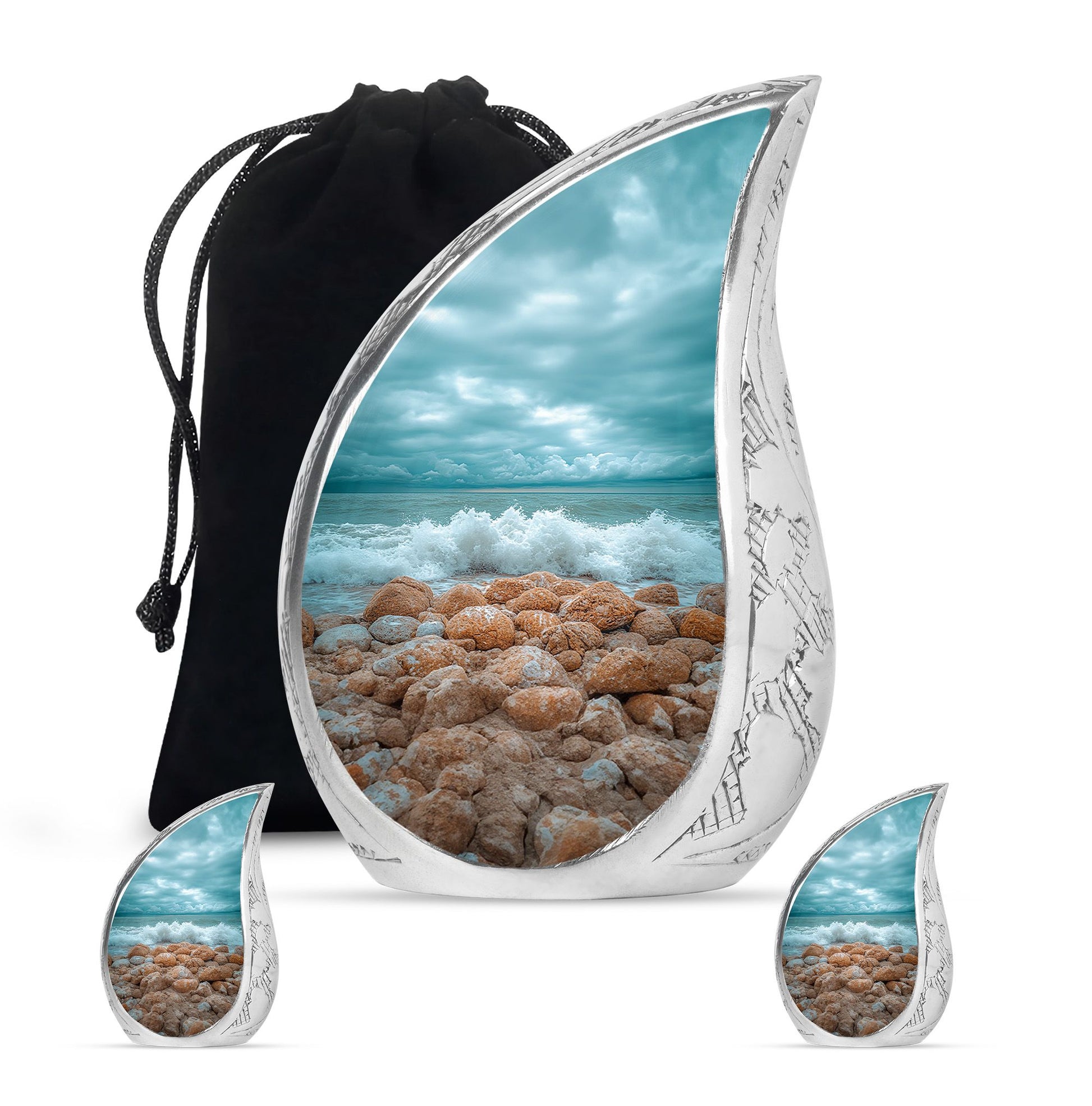 Sea Theme Large Urn With 2 Keepsake Urn