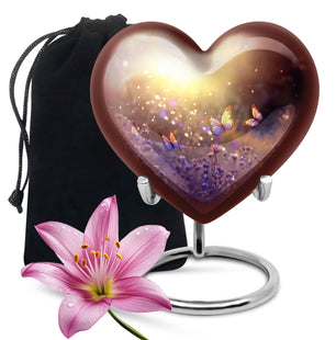 Butterflies Fly In A Sunset Meadow Teardrop Cremation Urn For Ashes