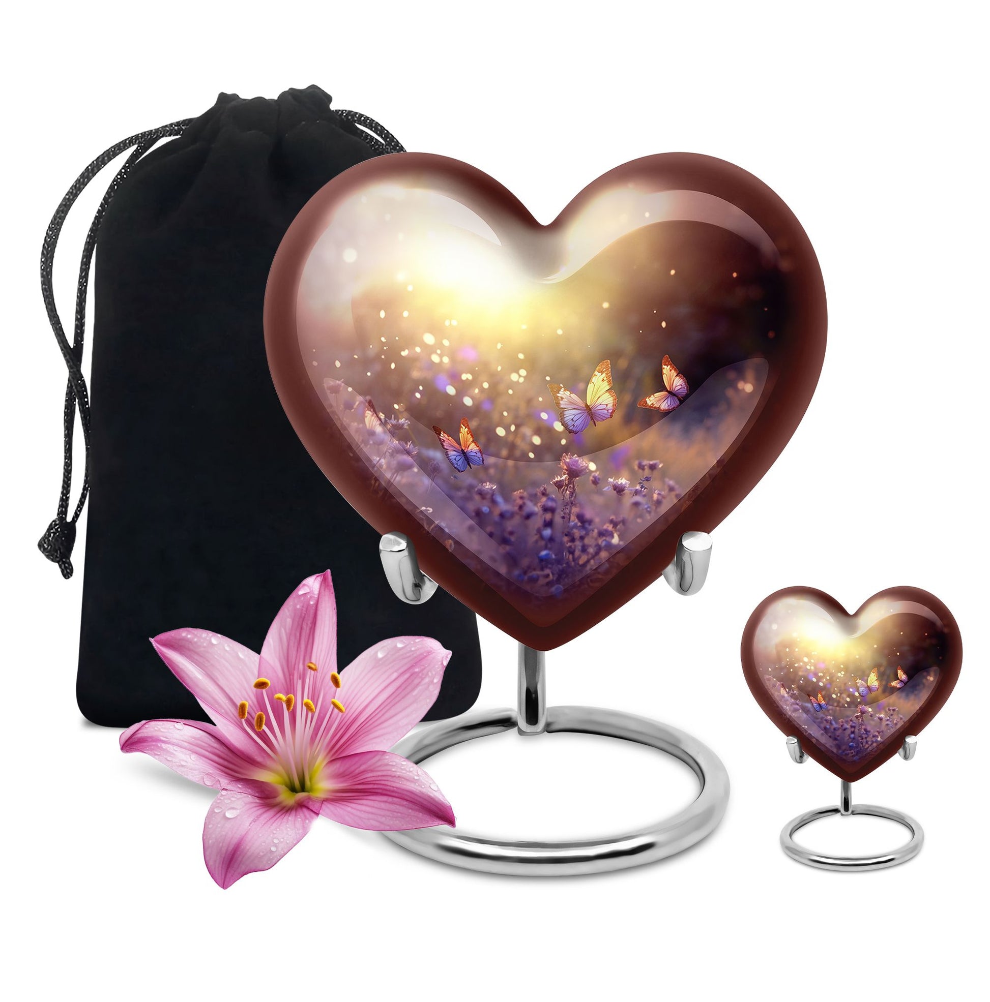Butterflies Fly In A Sunset Meadow Teardrop Cremation Urn For Ashes