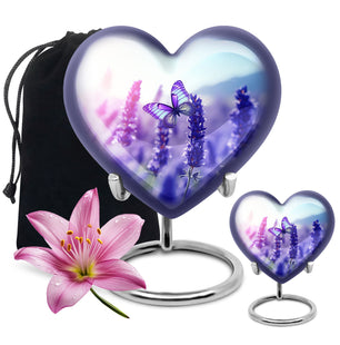 Purple Butterflies On Purple Meadow Teardrop Cremation Urn