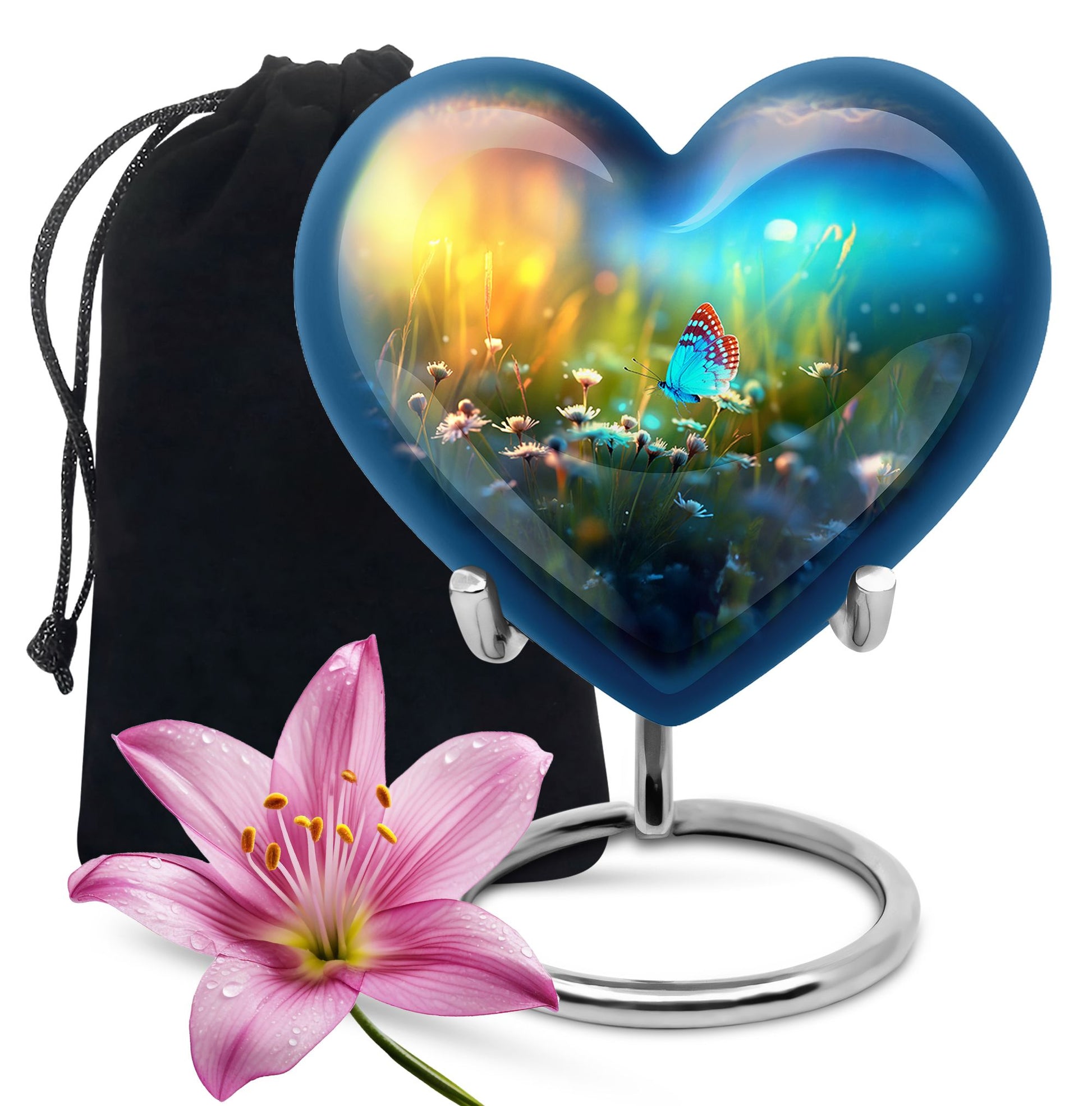 Butterflies Fly Sunset Meadow Teardrop Shaped Urns For Ashes