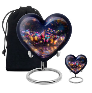 Butterflies On A Magical Forest Teardrop Cremation Urn For Ashes