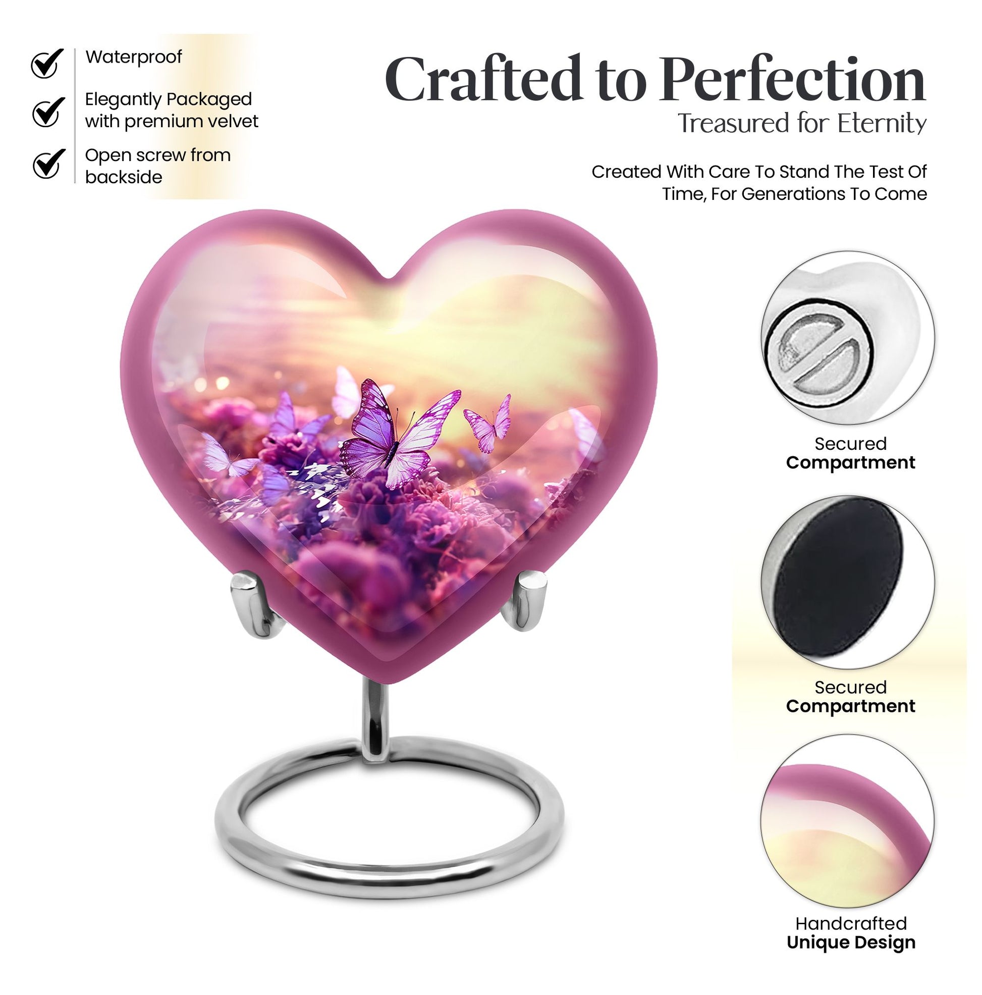 Heart Shape Butterfly Urn Keepsake 3 Inch