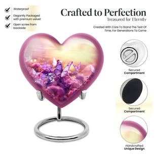 Heart Shape Butterfly Urn Keepsake 3 Inch