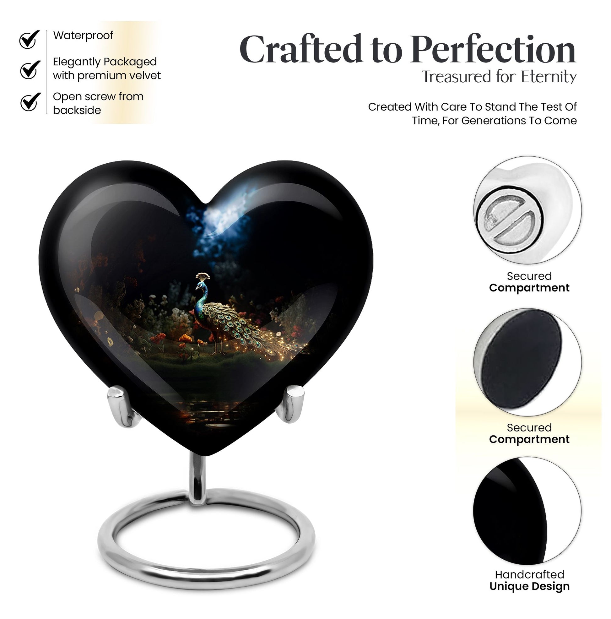 Heart Shape Peacock Urn Keepsake 3 Inch
