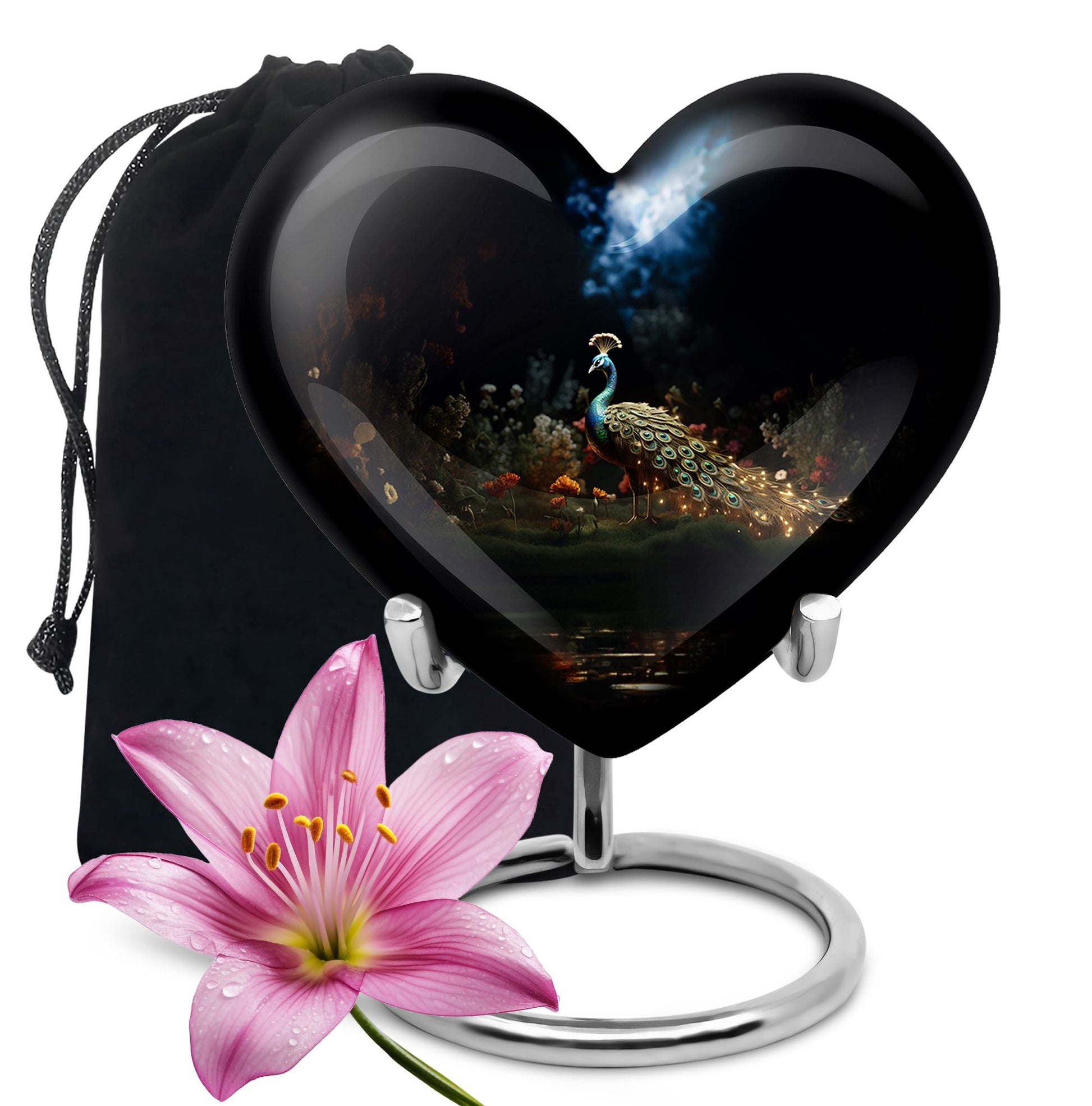 Heart Shape Peacock Urn Large 10 Inch
