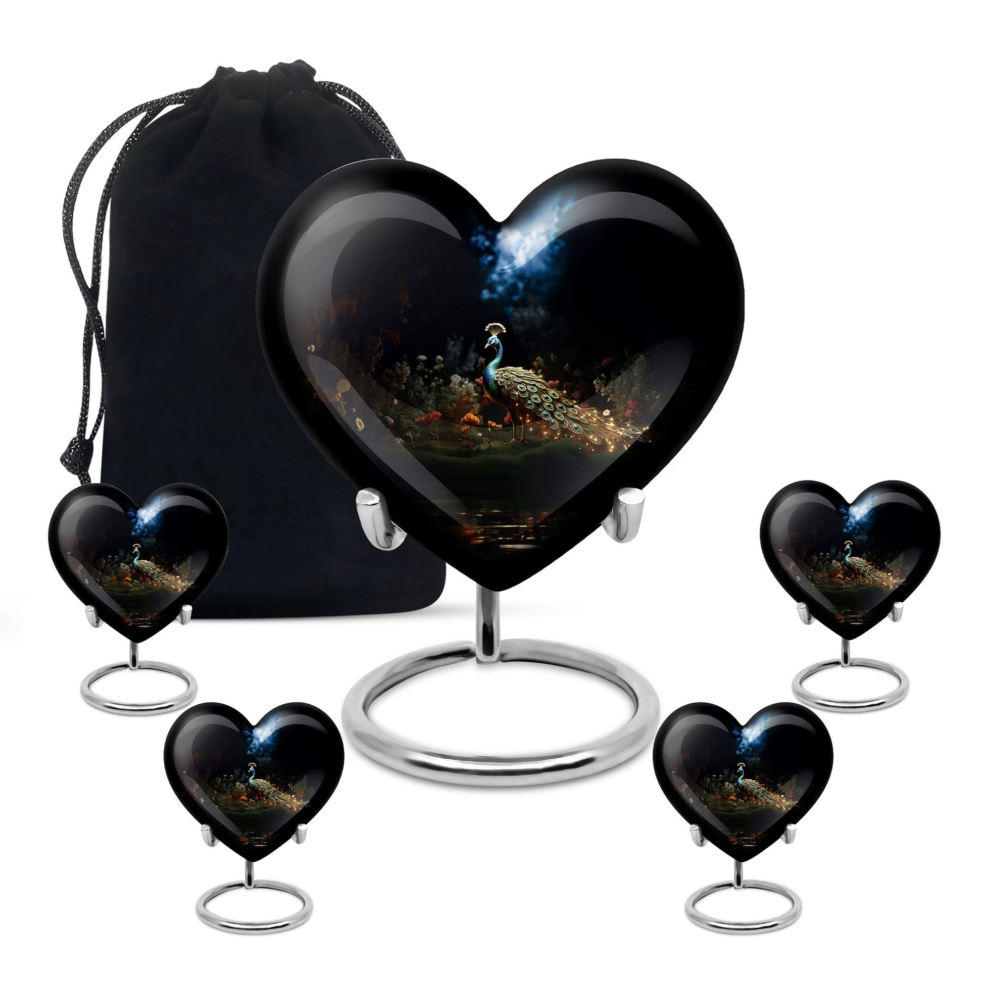 Heart Shape Peacock Urn Large Urn With 4 Keepsake Urn