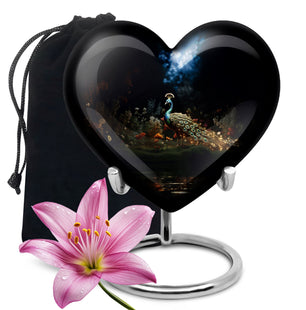 Heart Shape Peacock Urn Large 10 Inch
