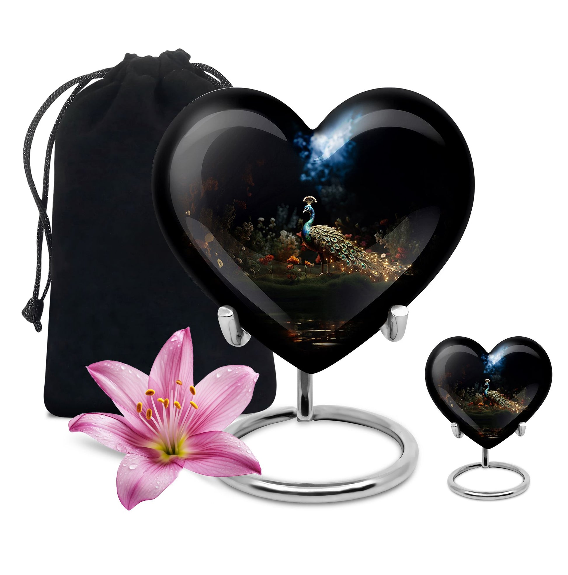 Heart Shape Peacock Urn Large Urn With 1 Keepsake Urn